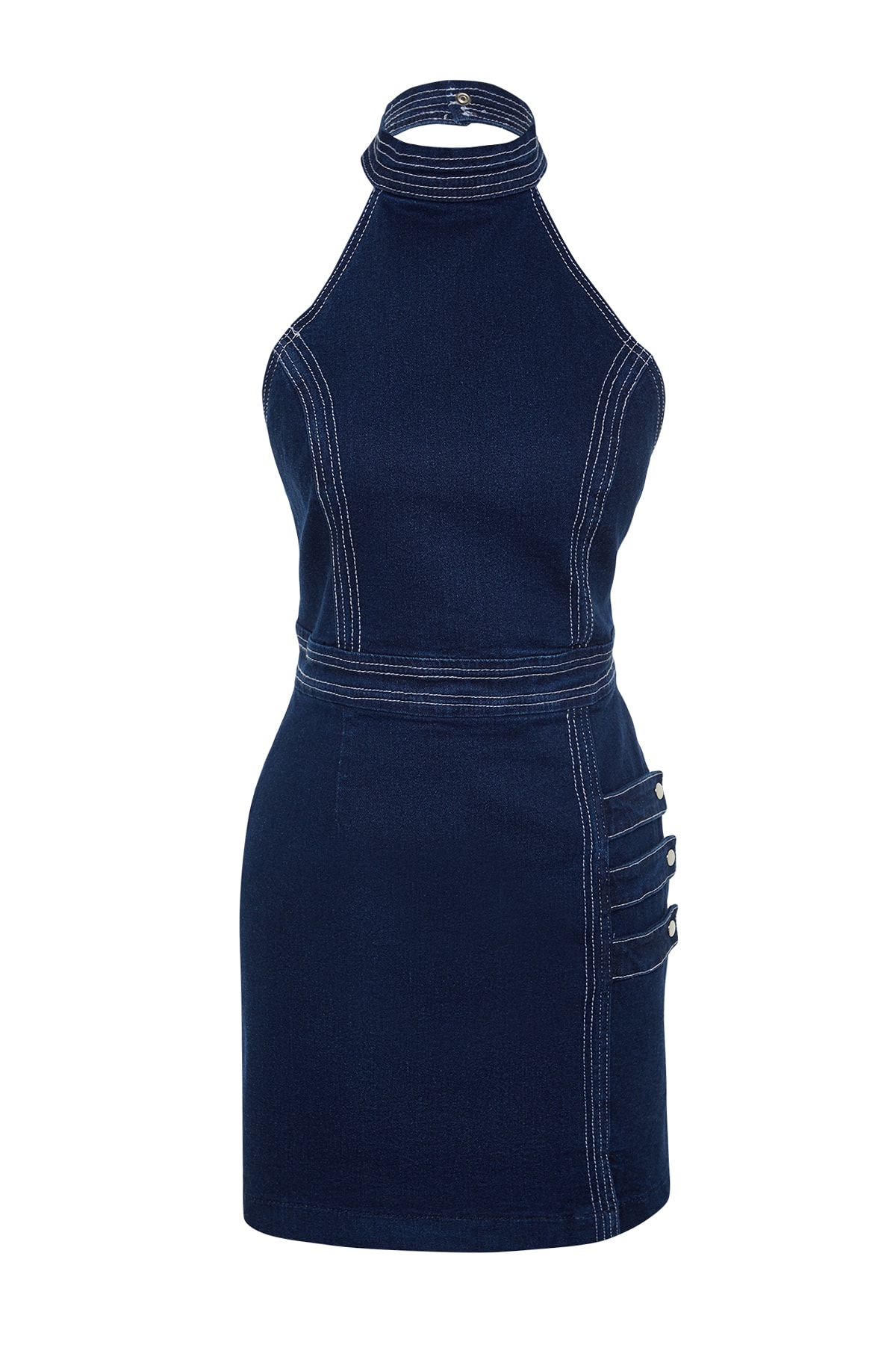 Trendyol Limited Edition Dark Blue Button Detailed Mini Denim Dress