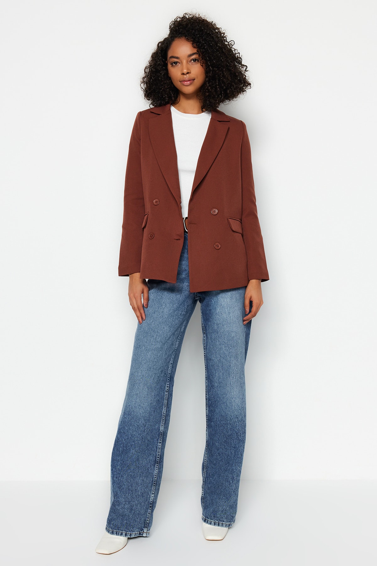 Trendyol Brown Regular Lined Double Breasted Closure Woven Blazer Jacket