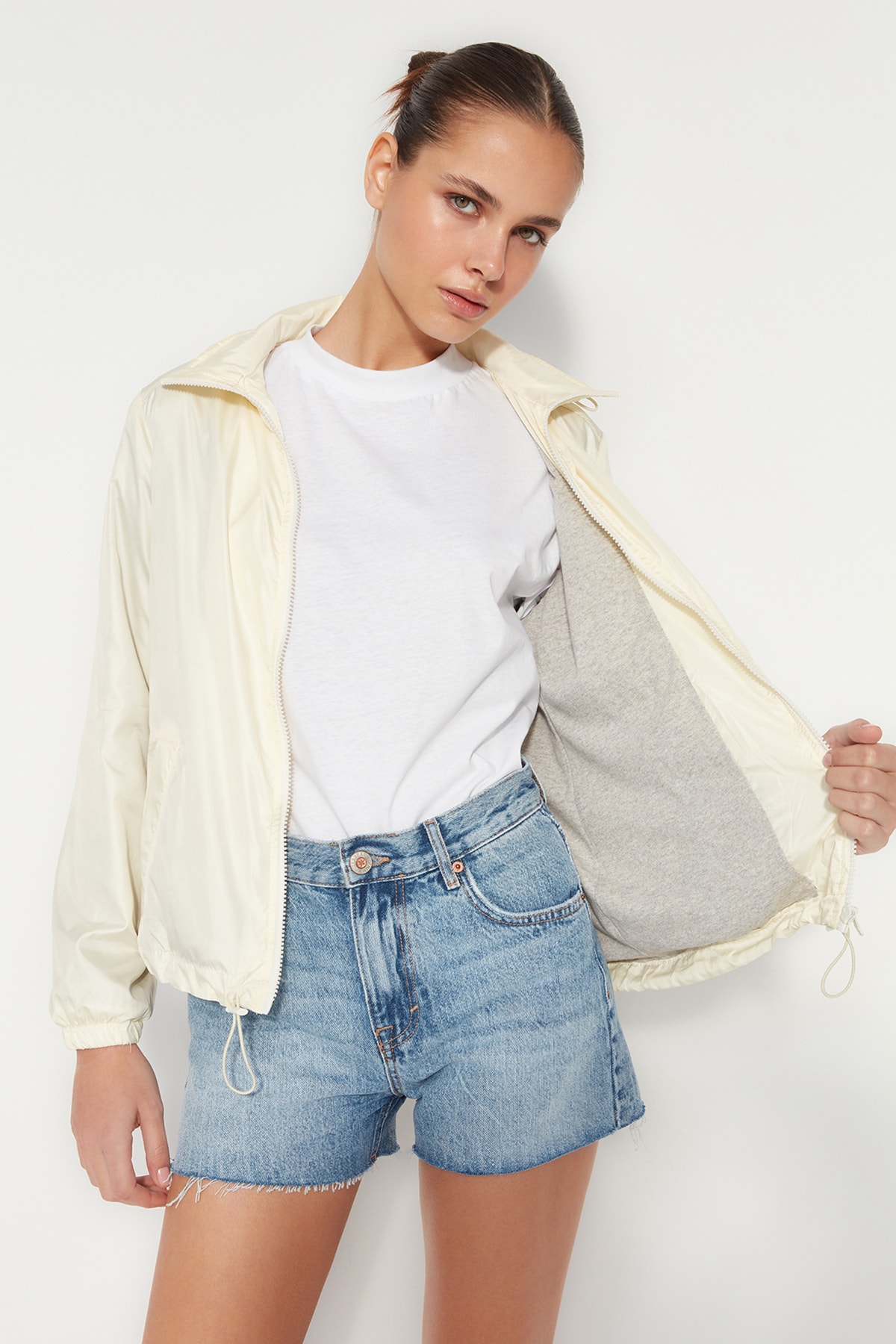 Trendyol Beige Hooded Rain Coat