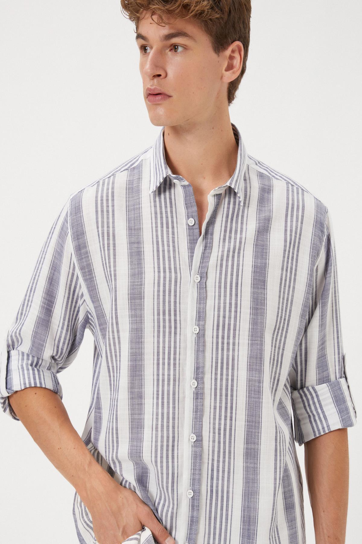 Levně Koton Men's Navy Blue Striped Shirt