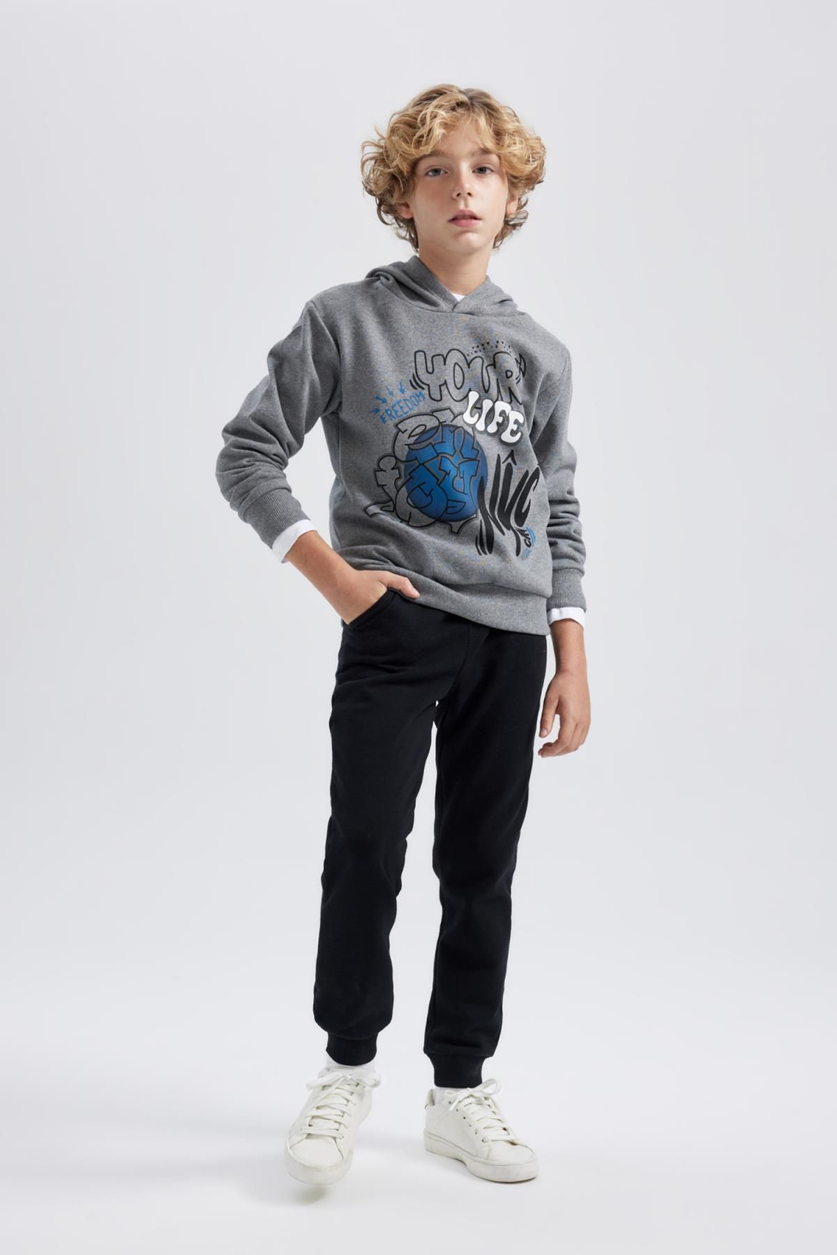 DEFACTO Boy's Printed Sweatshirt Sweatpants 2-Piece Set