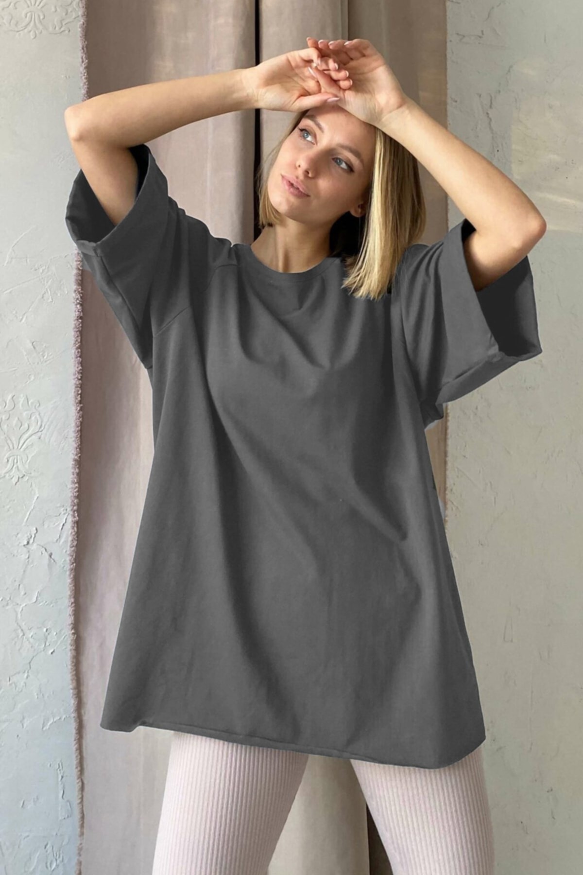 Madmext Anthracite Oversize Women's Basic T-Shirt