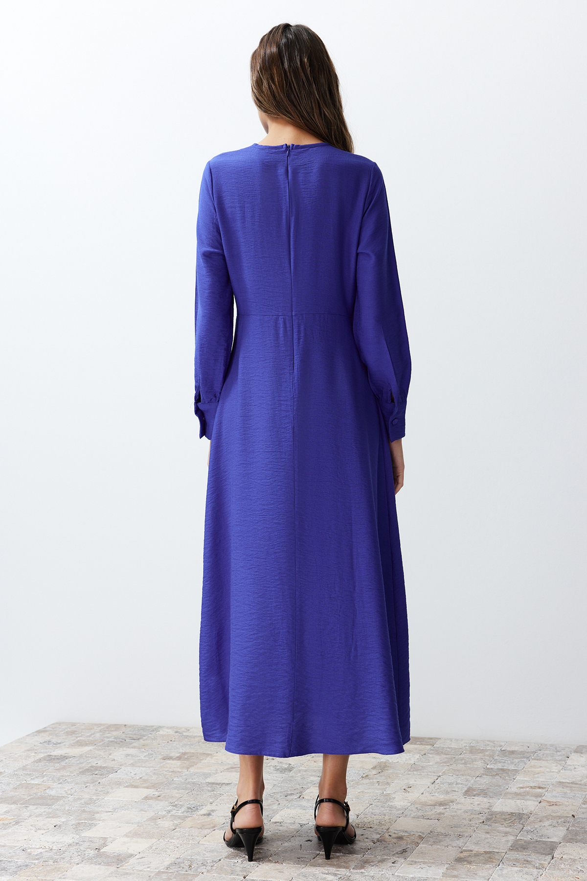 Trendyol Saxe Blue Waist Tie Detail Woven Dress