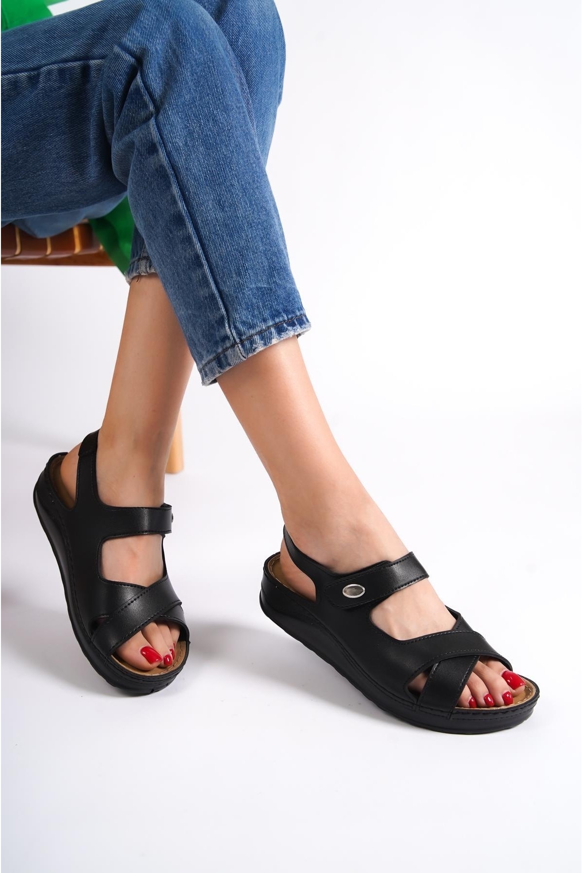 Levně Capone Outfitters Anatomical Soft Comfortable Sole Wedge Heel Mother Sandals