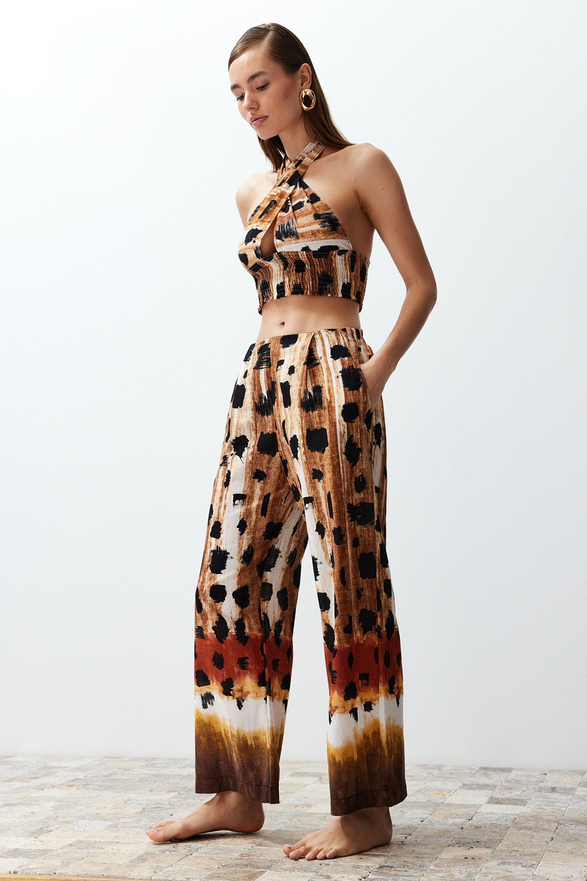 Trendyol Beachwear Leopard Patterned Woven 100% Cotton Blouse Trouser Set