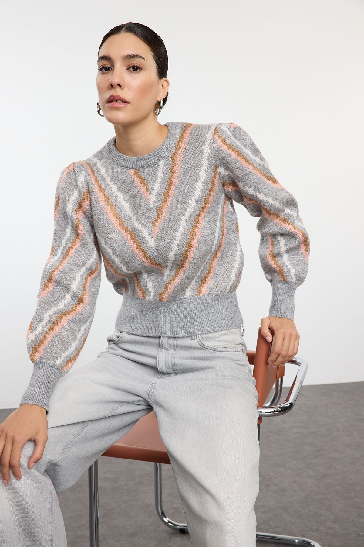 Trendyol Gray Soft Textured Knitwear Sweater