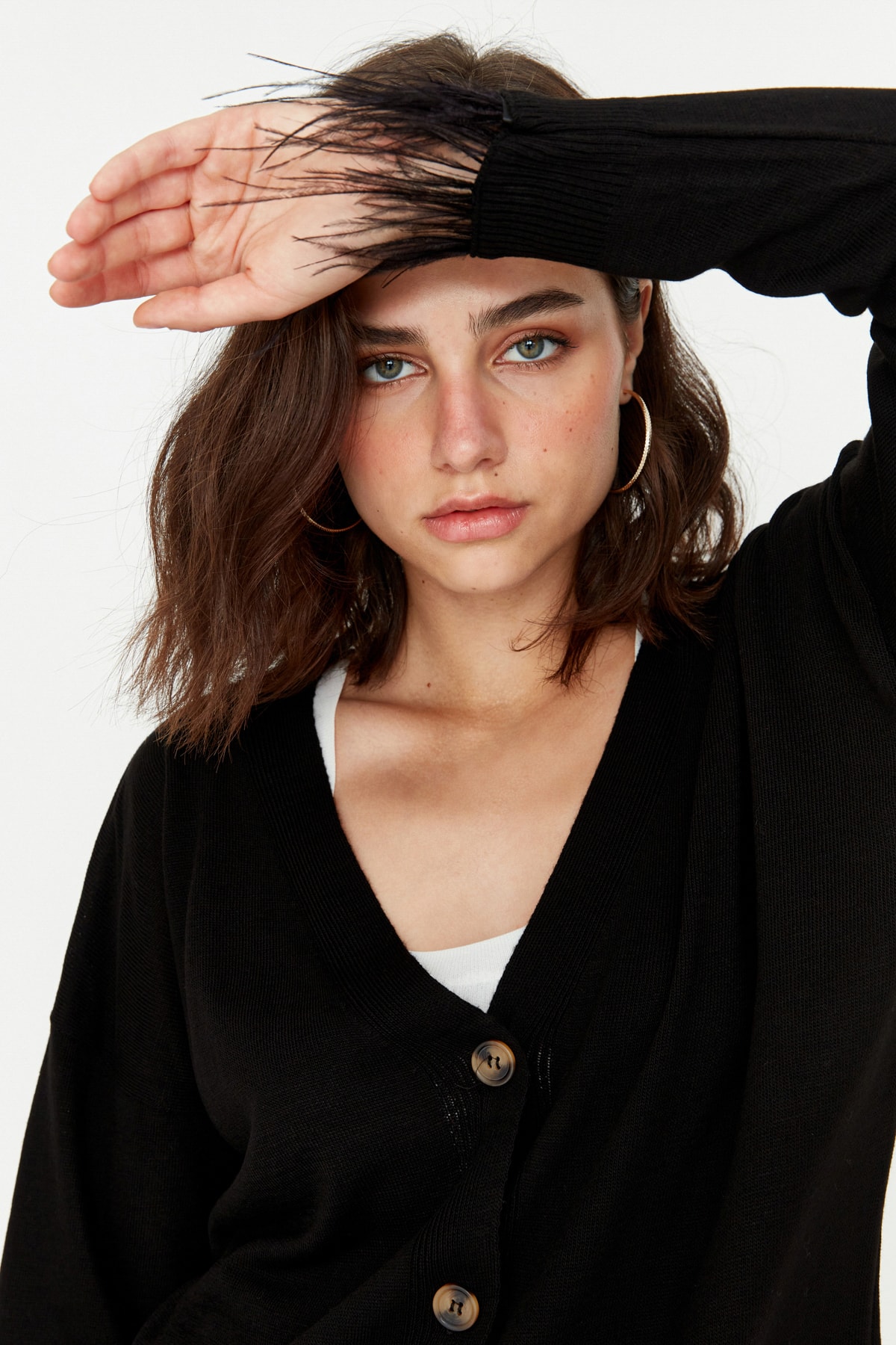 Trendyol Black Plush Detailed Knitwear Cardigan
