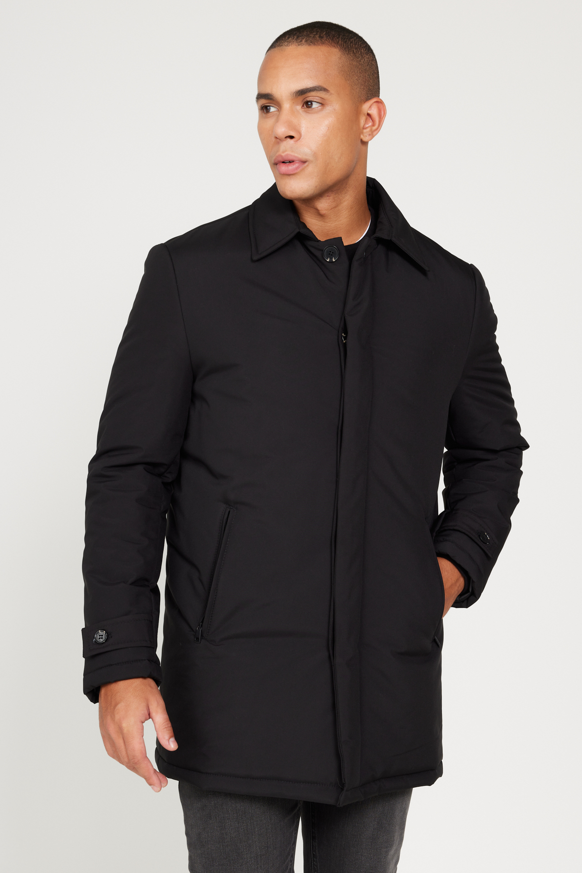 Levně ALTINYILDIZ CLASSICS Men's Black Standard Fit Normal Cut Shirt Collar Coat