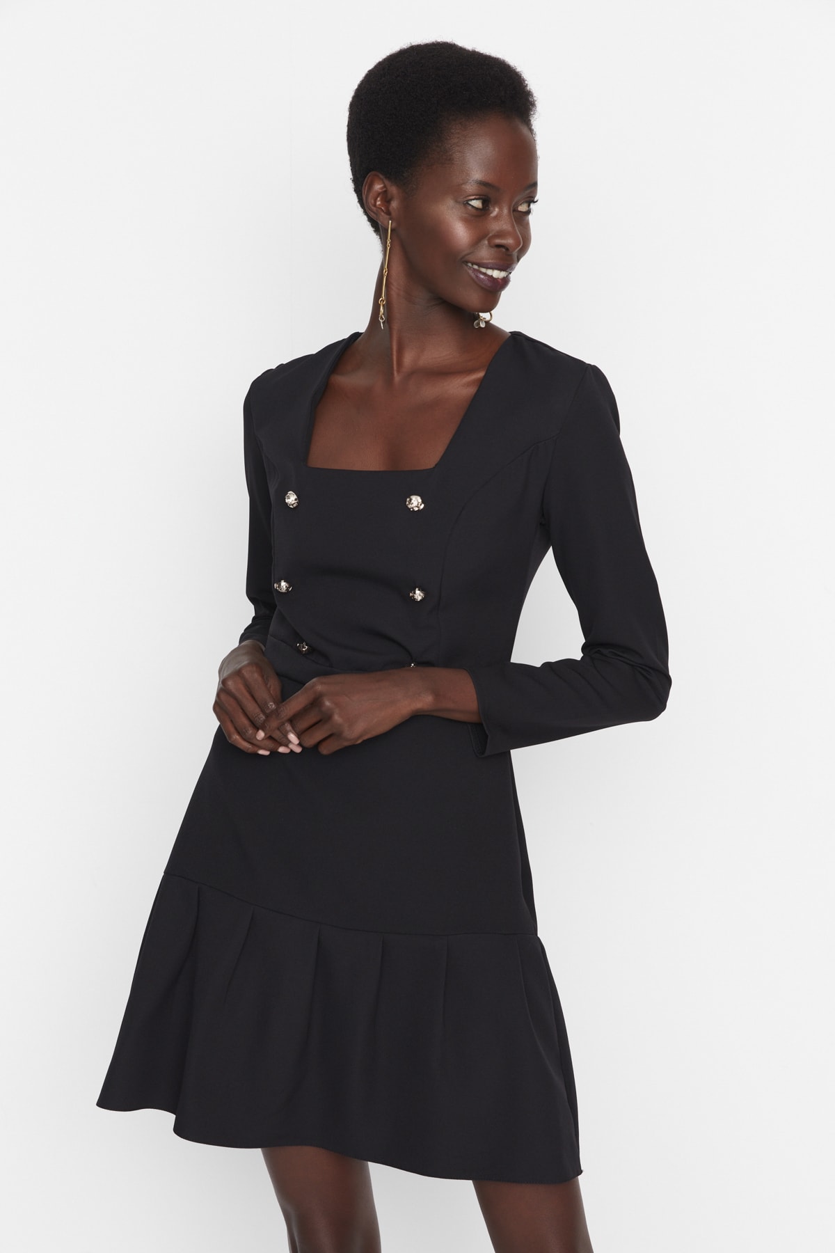 Rochie tesuta Trendyol Black cu nasturi