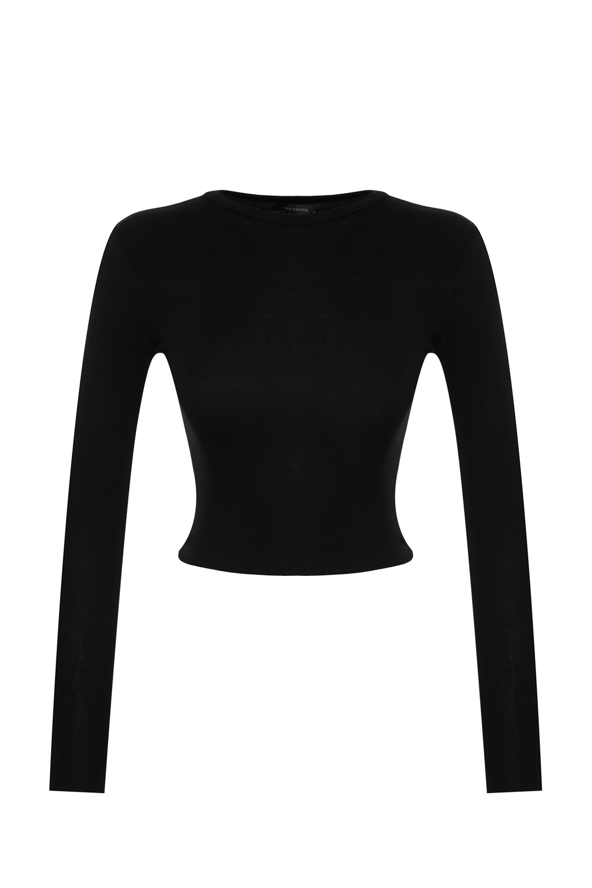 Trendyol Black Premium Viscose Crew Neck Crop Flexible Knitted Blouse