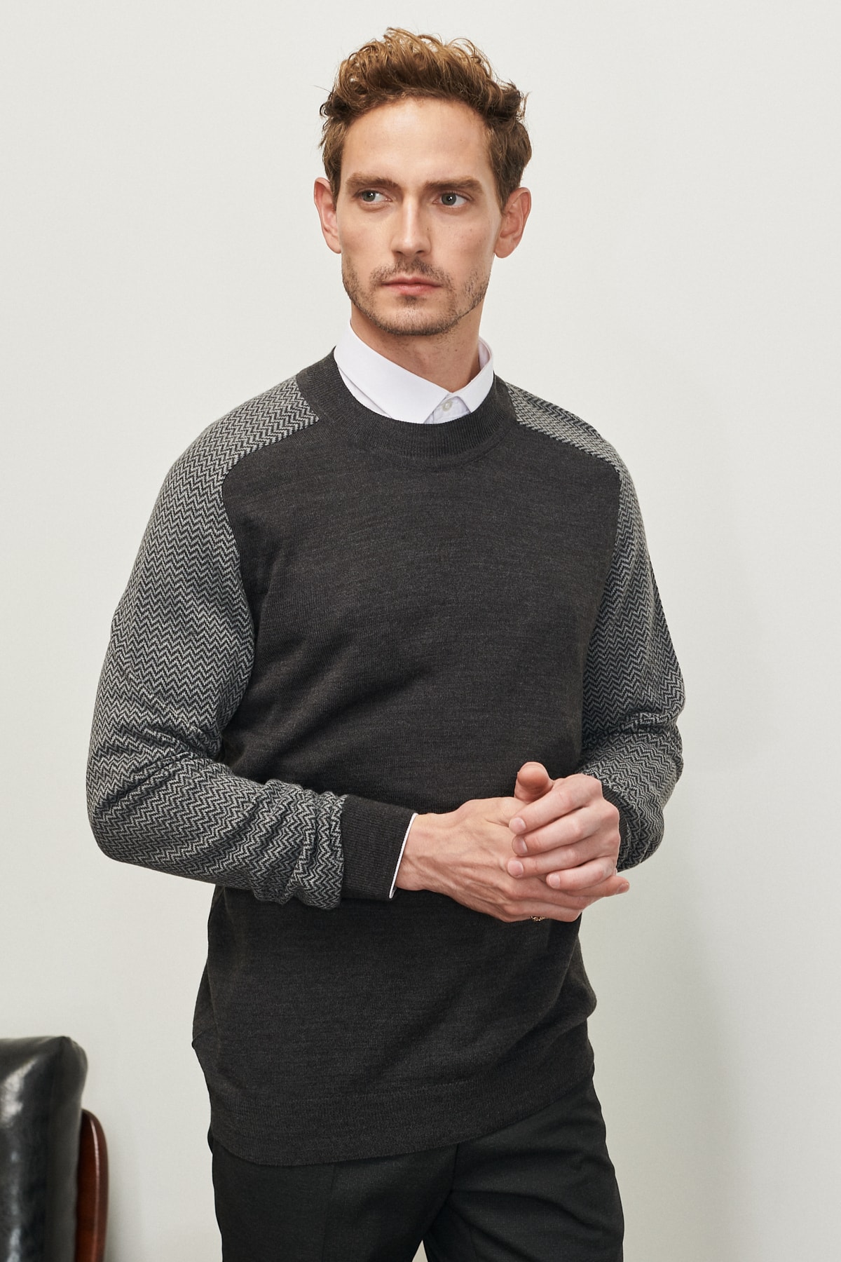 Levně ALTINYILDIZ CLASSICS Men's Anthracite Standard Fit Normal Cut Half Turtleneck Jacquard Knitwear Sweater.