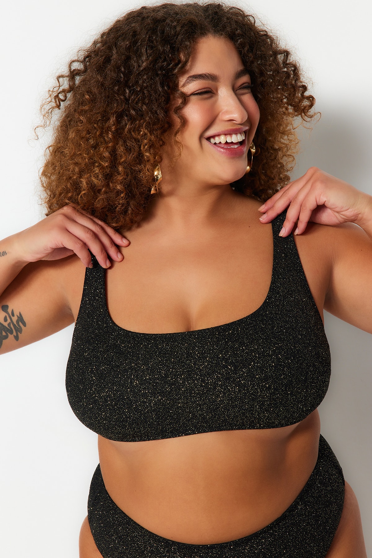 Trendyol Black Glittery Fabric Bralette Bikini Top