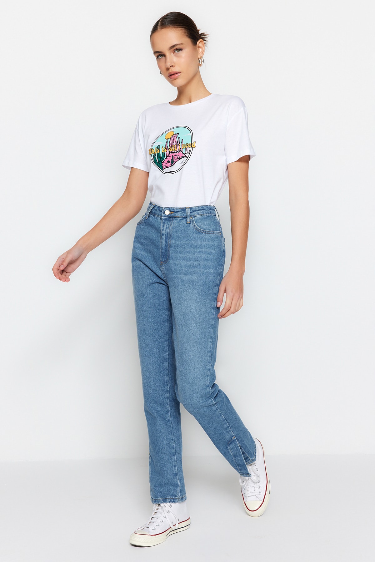 Trendyol Light Blue Slit High Waist Bootcut Jeans