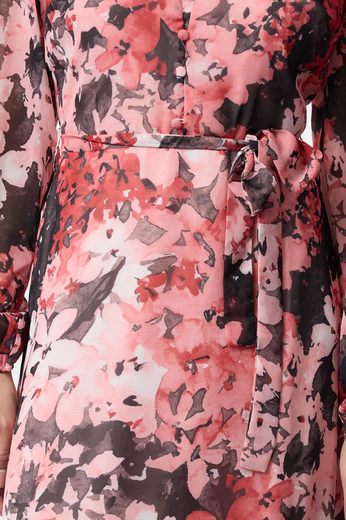 Trendyol Pink Belted Floral Midi Skirt Flounce Lined Woven Dress