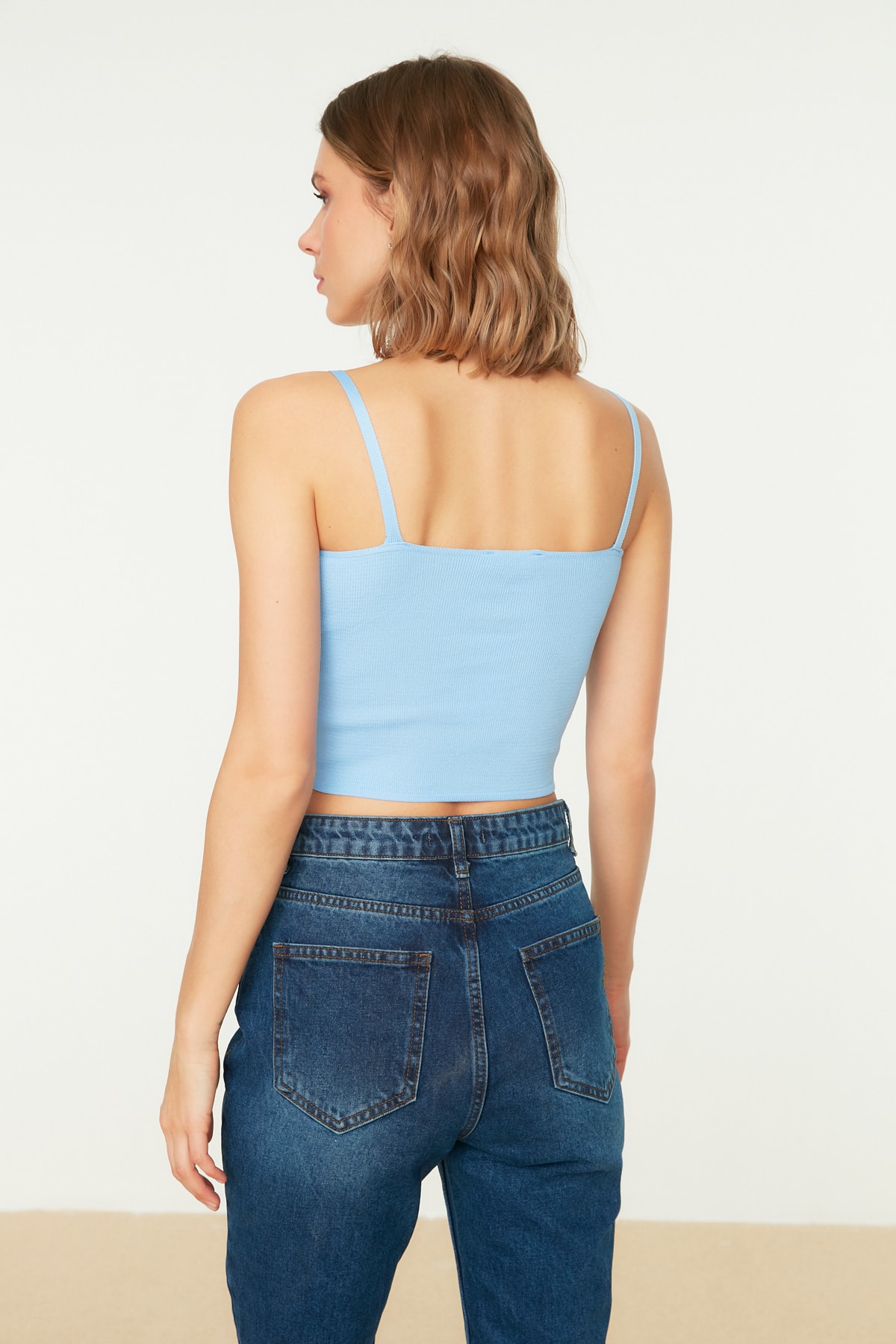 Trendyol Blue Crop Bustier Knitwear Thin Blouse