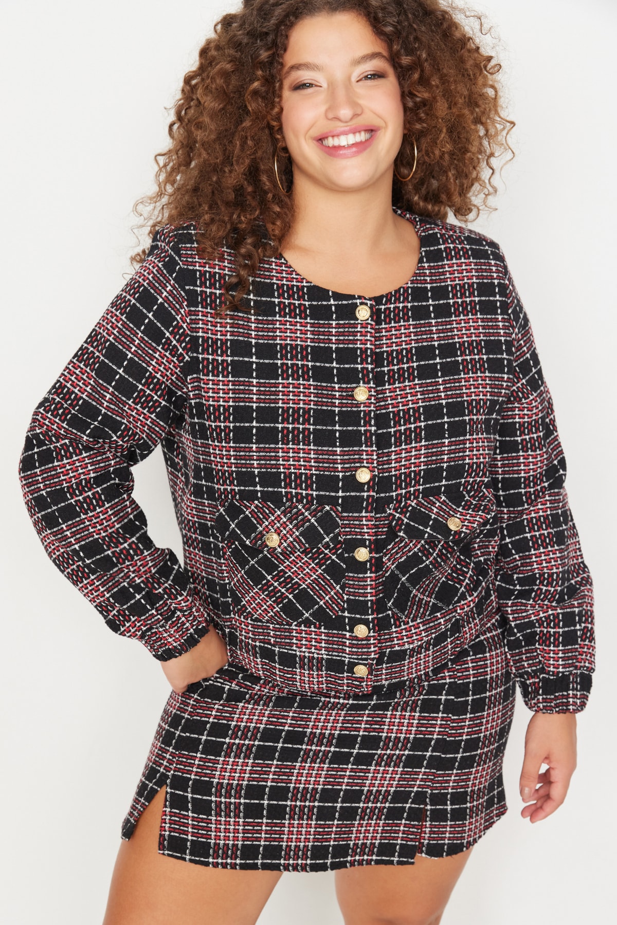 Trendyol Curve Checkered Woven Jacket