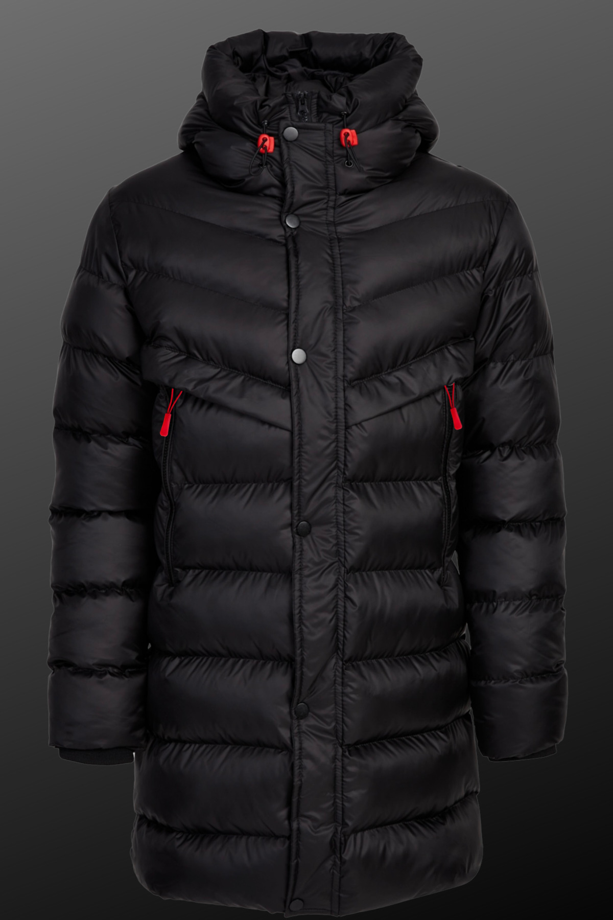 Levně D1fference Men's Hooded Water And Windproof Black Fiber-Filled Long Winter Coat Parka Coat