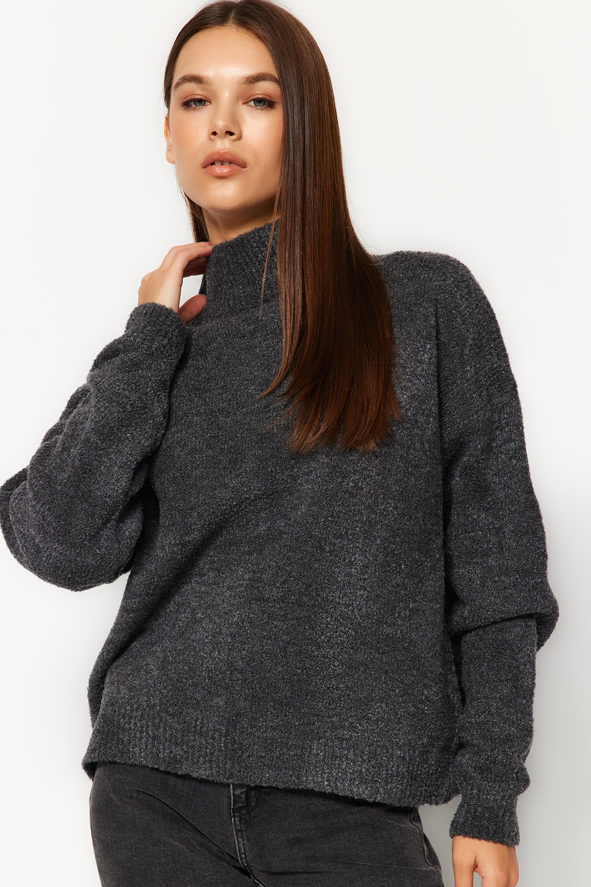 Trendyol Anthracite Boucle Soft Textured Knitwear Sweater