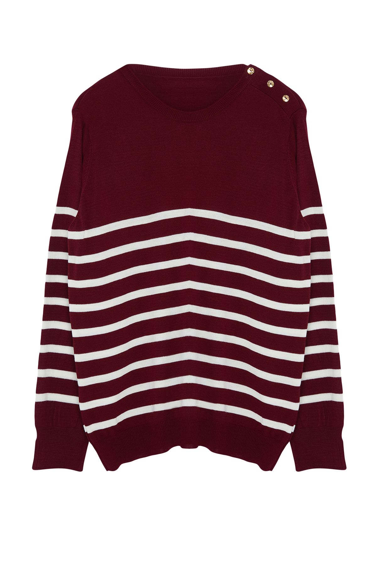 Levně Trendyol Curve Burgundy Striped Crew Neck Knitwear Sweater