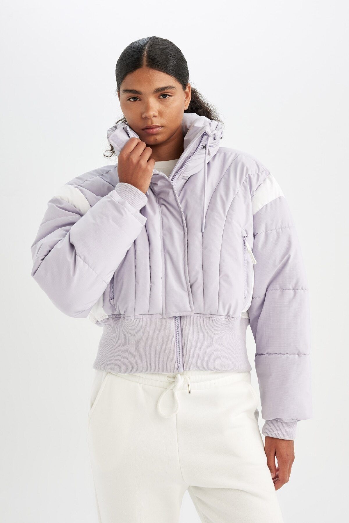 DEFACTO Fit Warm Jacket Water Repellent Windproof Puffer Crop Hidden Hooded Zippered Pocket