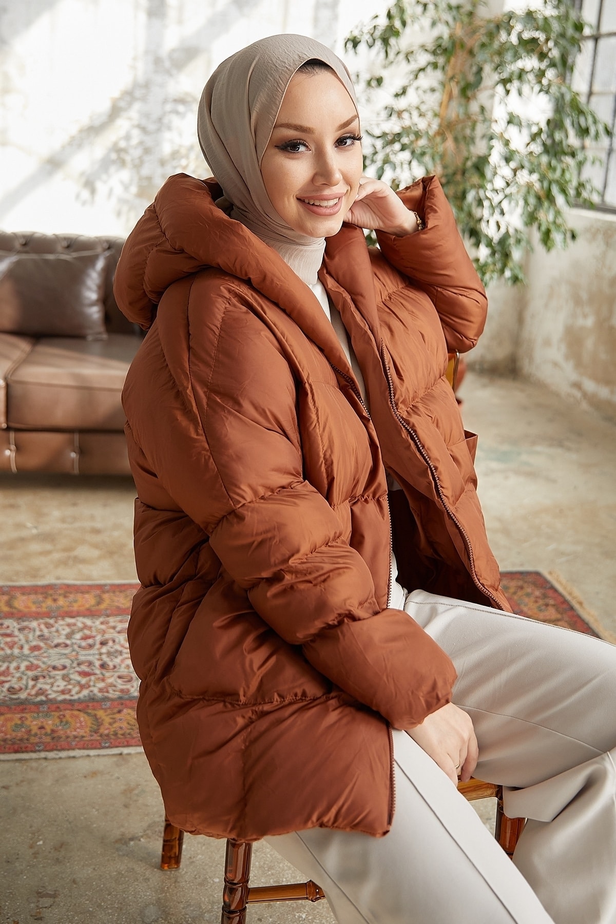 InStyle Mona Casual Puffer Coat - Tan