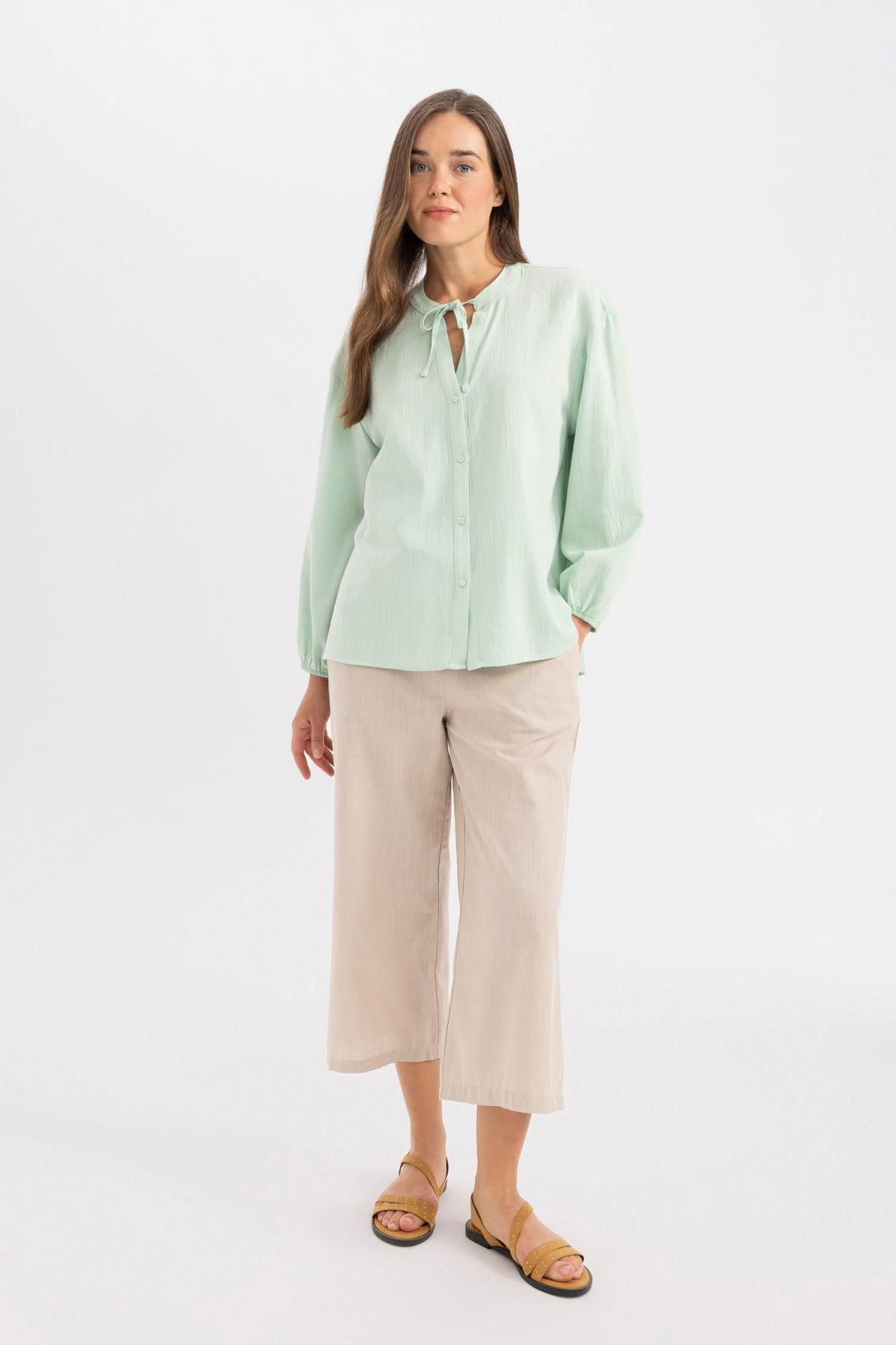 DEFACTO Capri Wide Leg Linen Look Capri