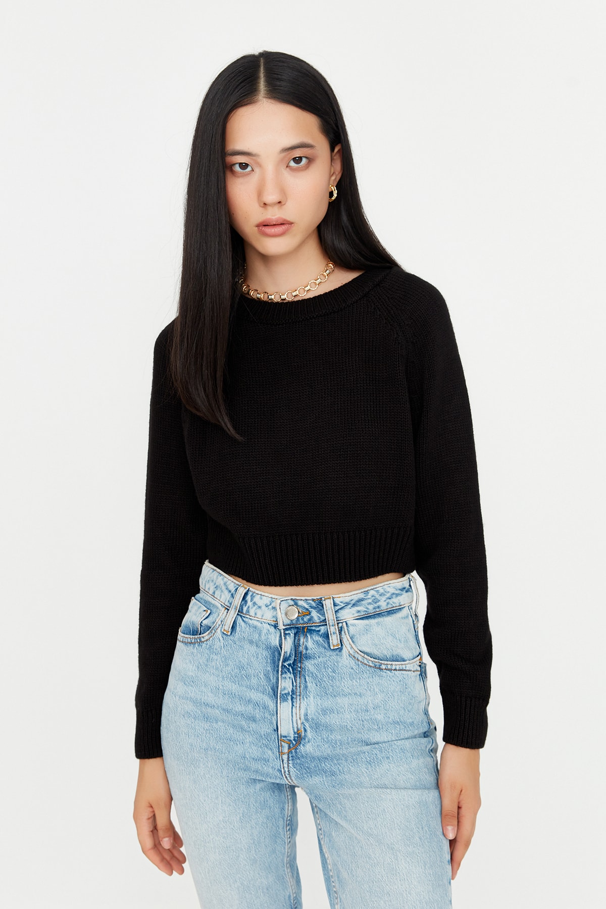 Trendyol Black Crop Knitwear Sweater
