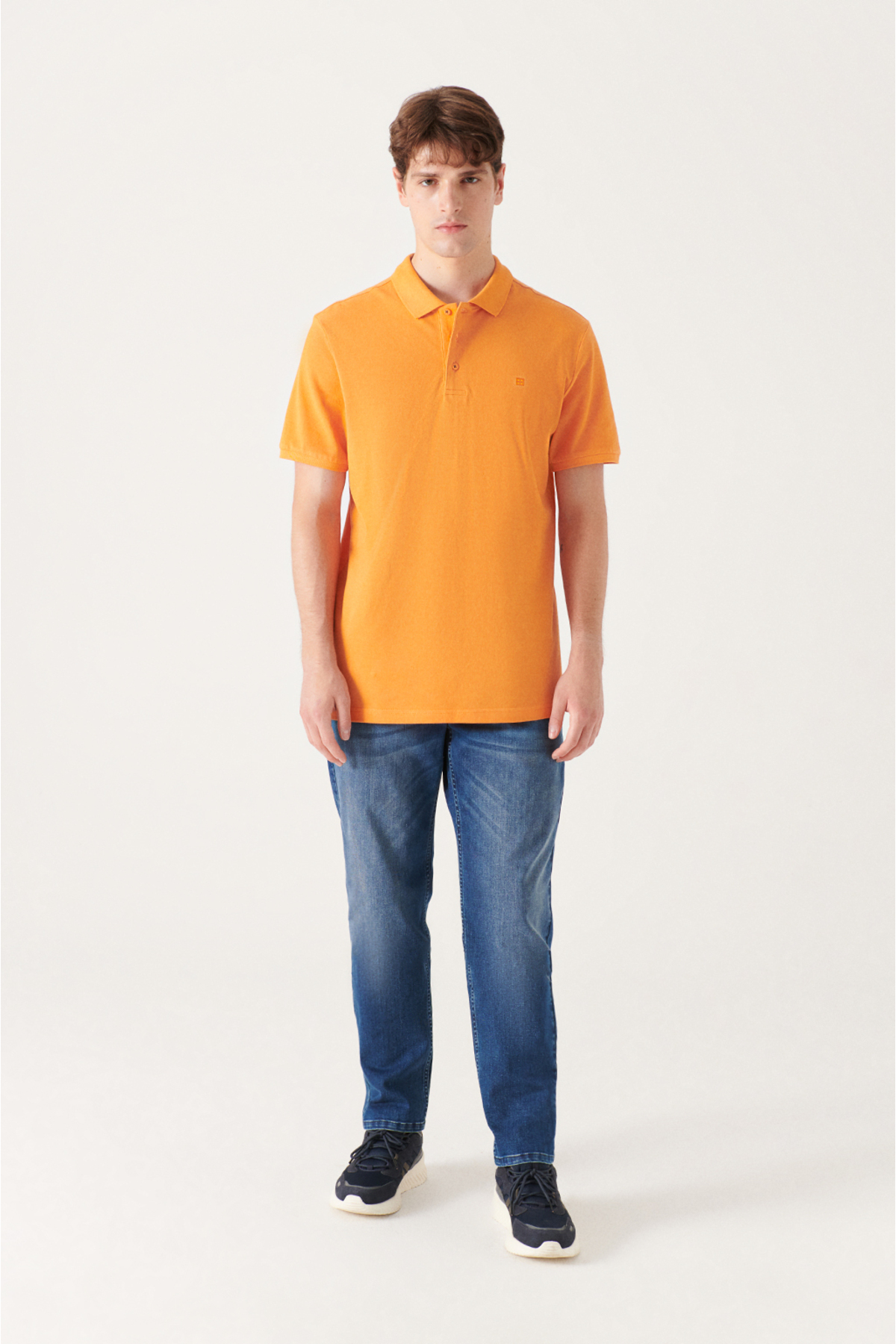 Levně Avva Men's Orange 100% Cotton Cool Keeping Regular Fit Polo Neck T-shirt