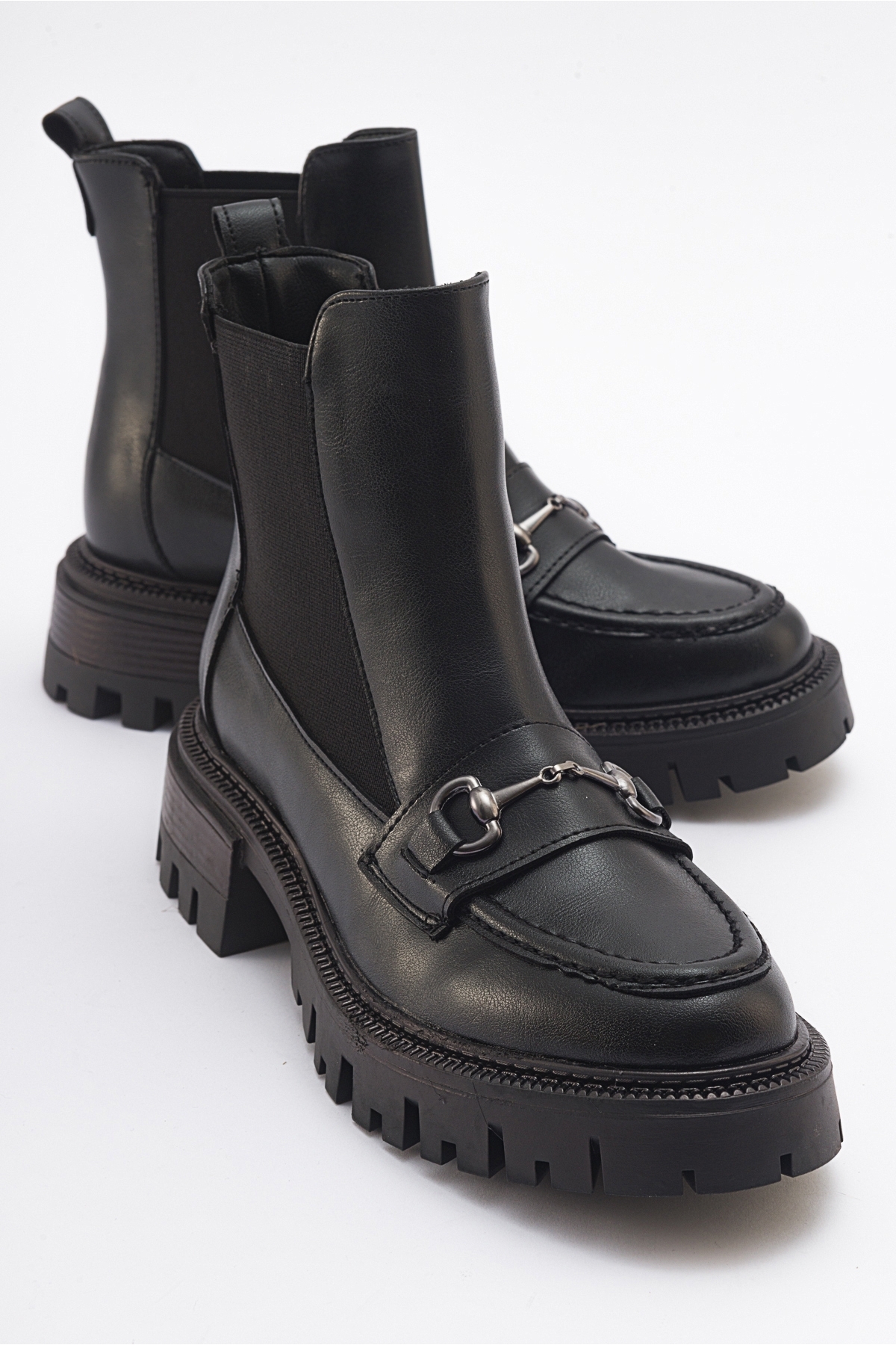 LuviShoes VESPER Womens Black Chelsea Boots with Buckle.