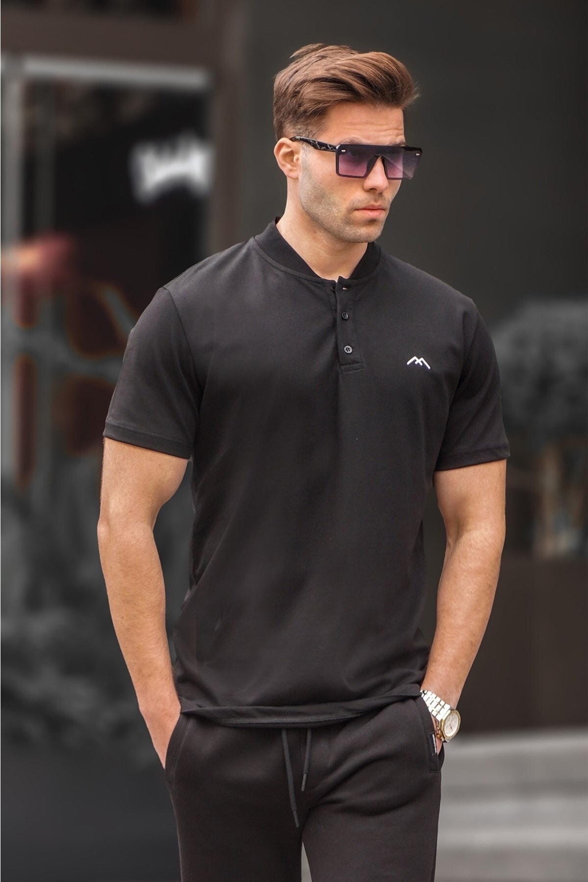 Levně Madmext Men's Black Judge Collar T-Shirt 6067