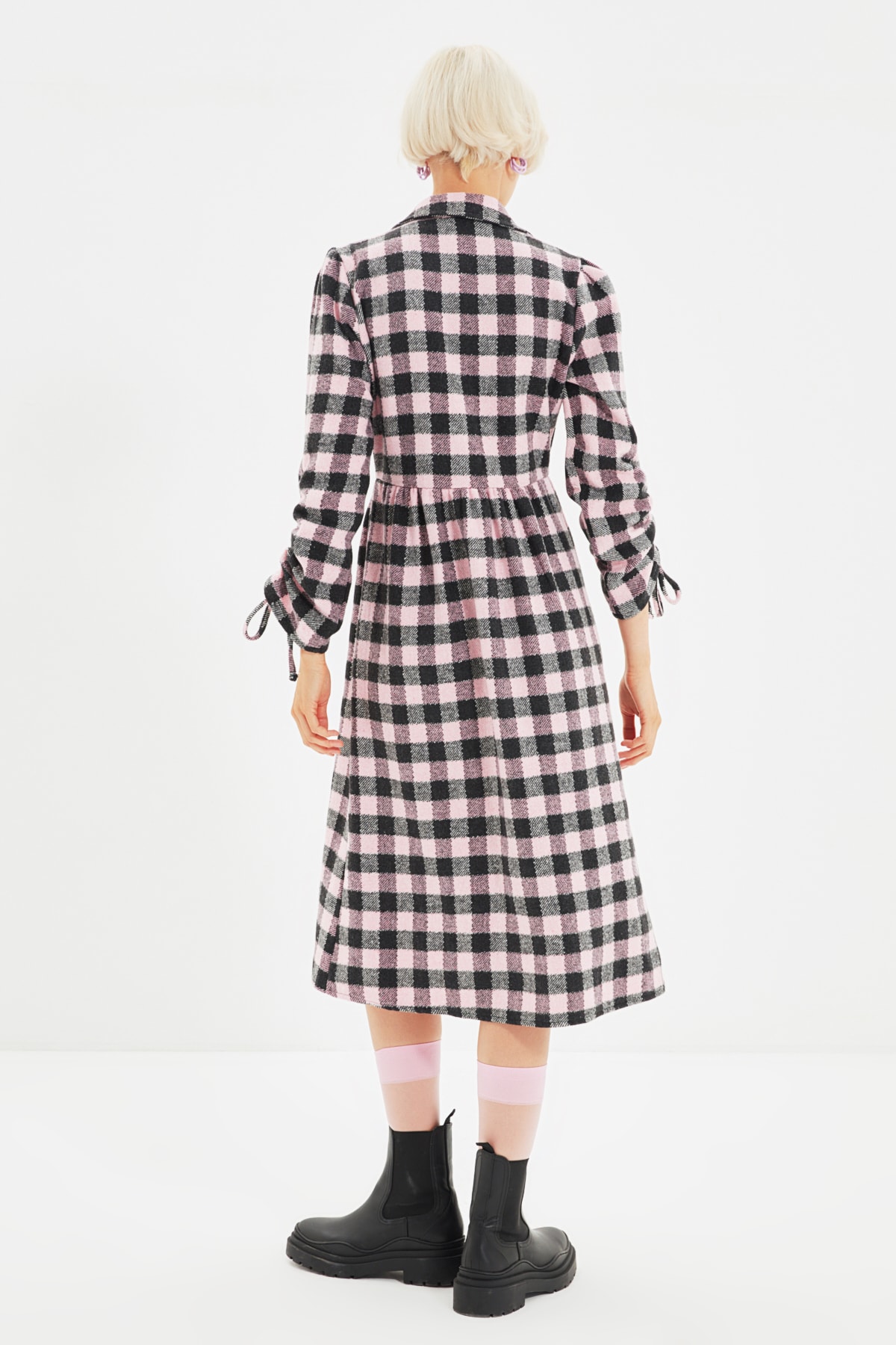 Trendyol Roz Verificați Cămașă Rochie