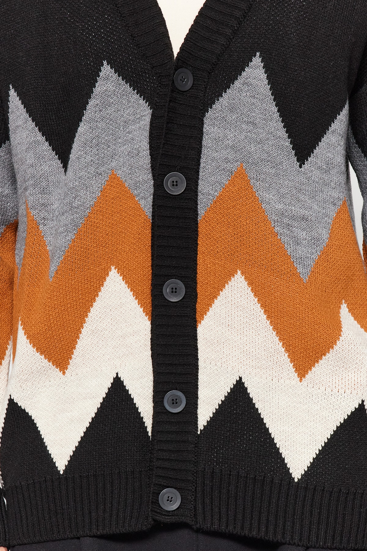 Trendyol Black Oversize Fit Wide Pattern Multicolored Cardigan