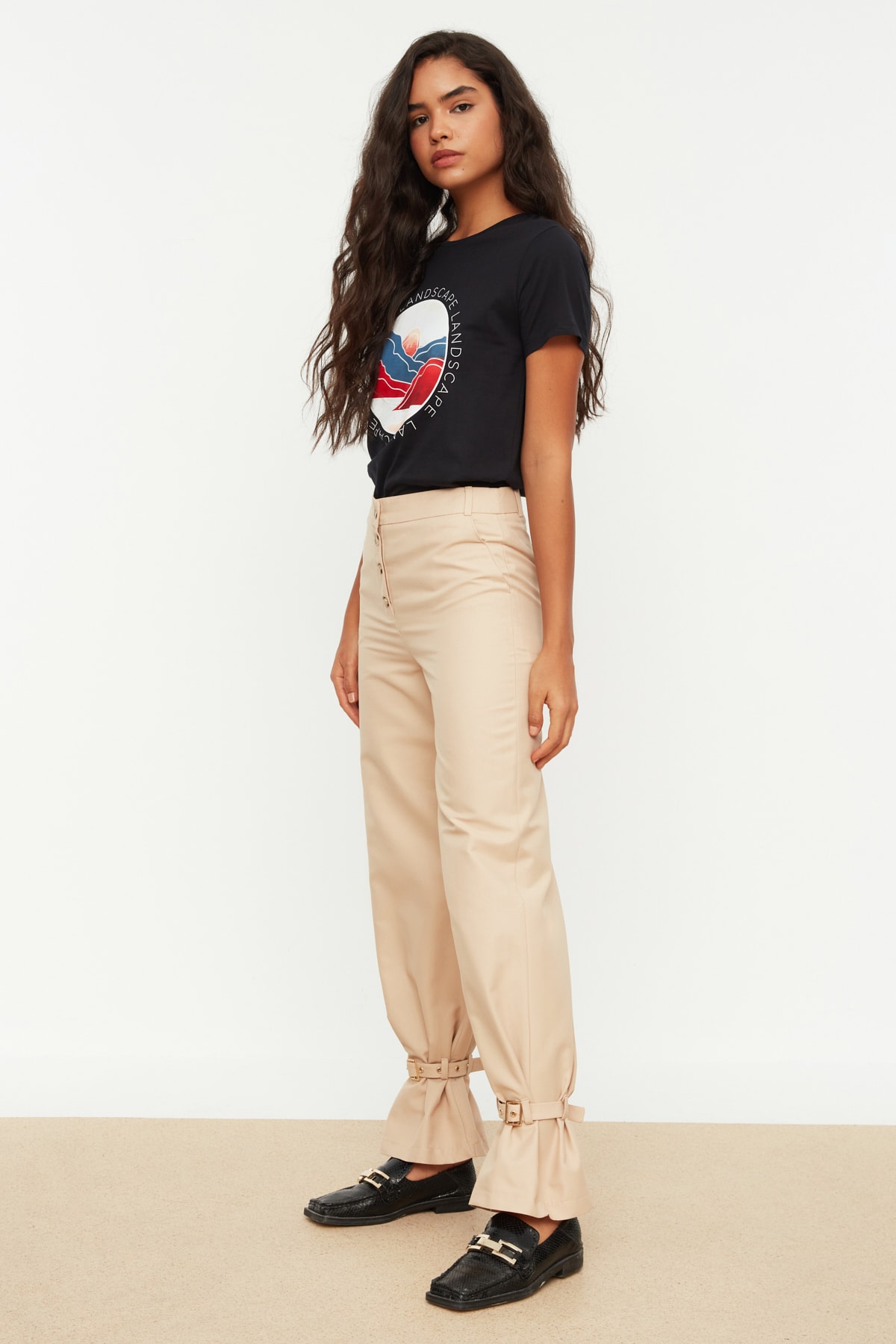 Levně Trendyol Stone Front Buttoned Trousers
