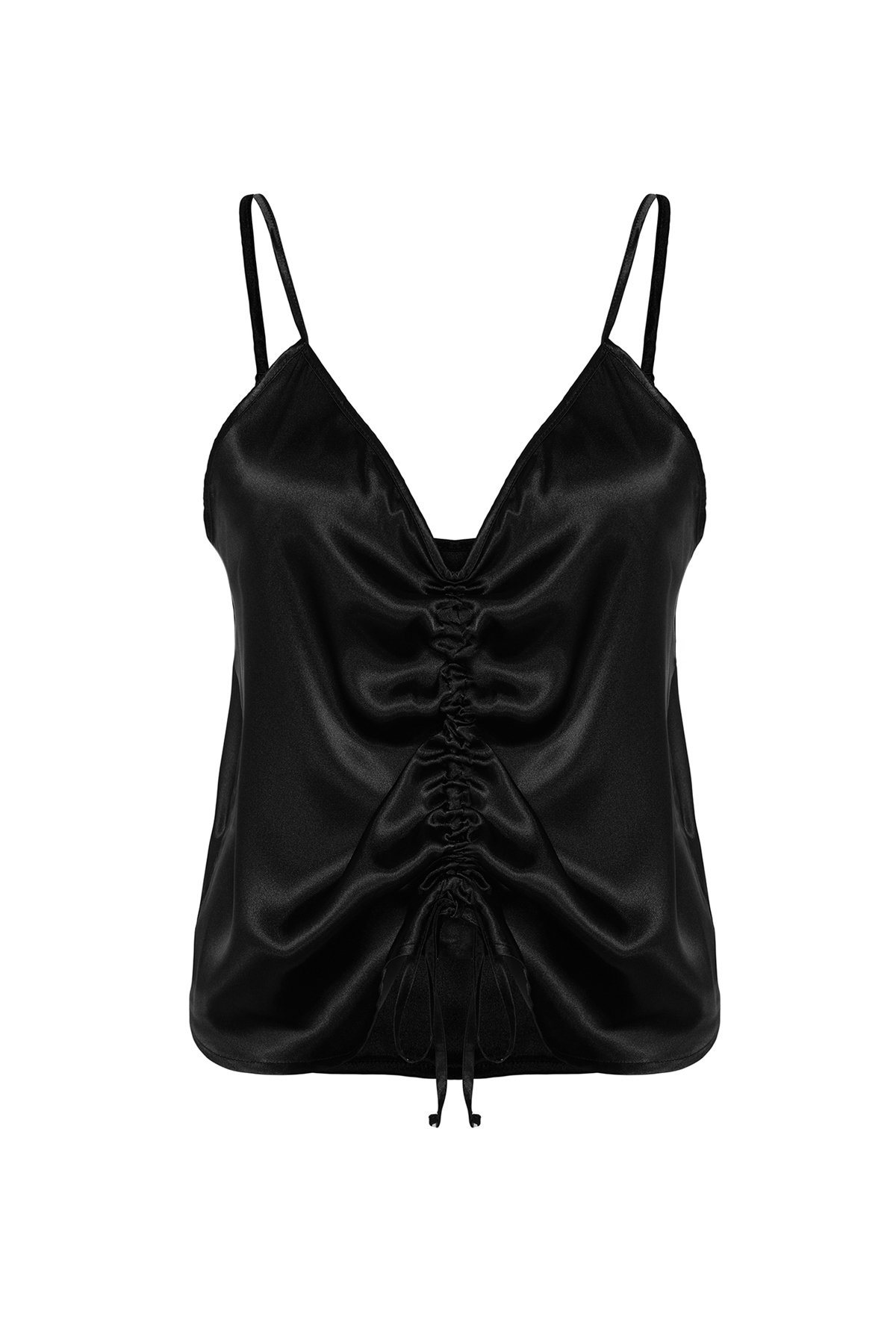 Trendyol Curve Black V-Neck Adjustable Strap Gathered Detailed Woven Blouse