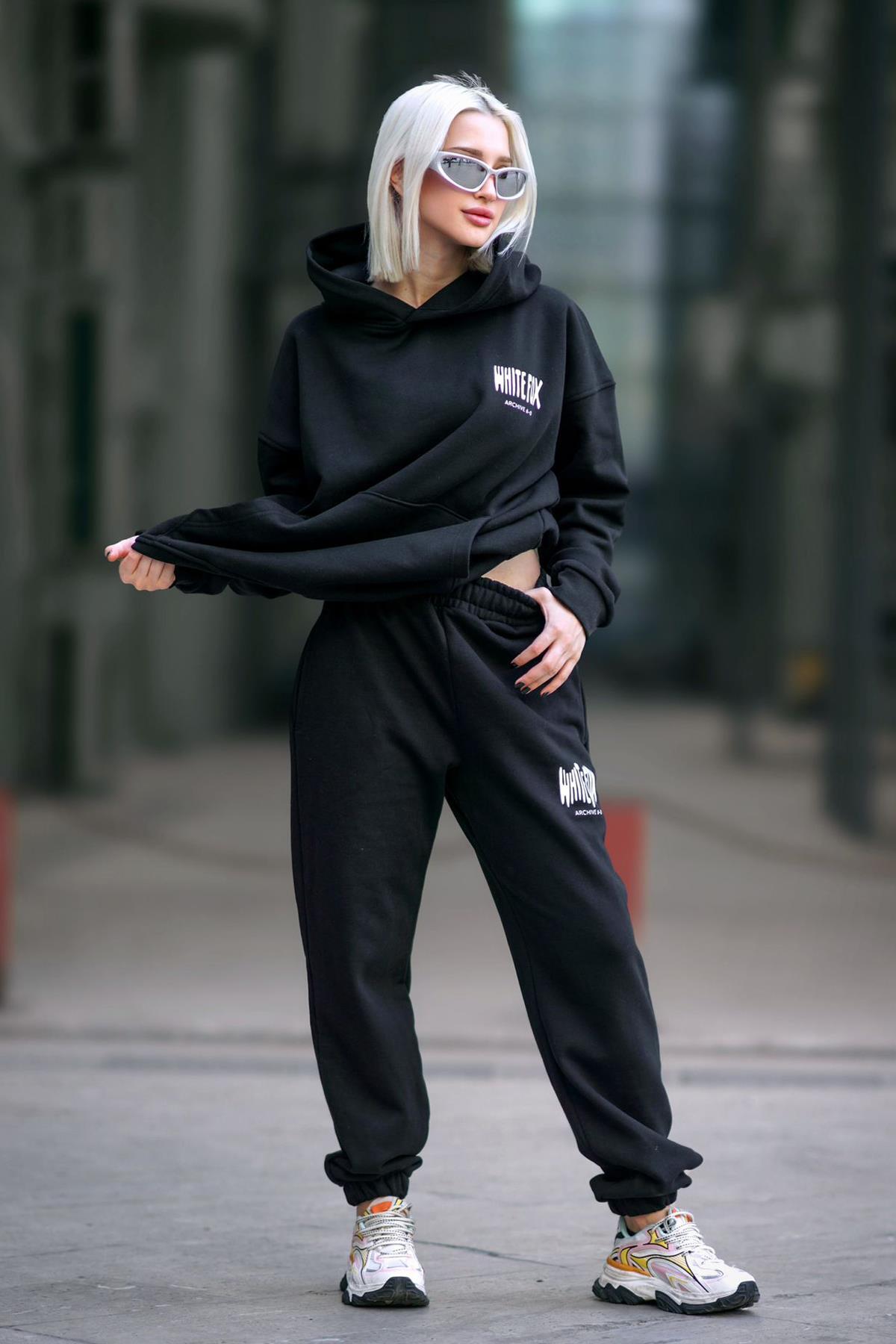 Madmext Women's Black Hooded Tracksuit