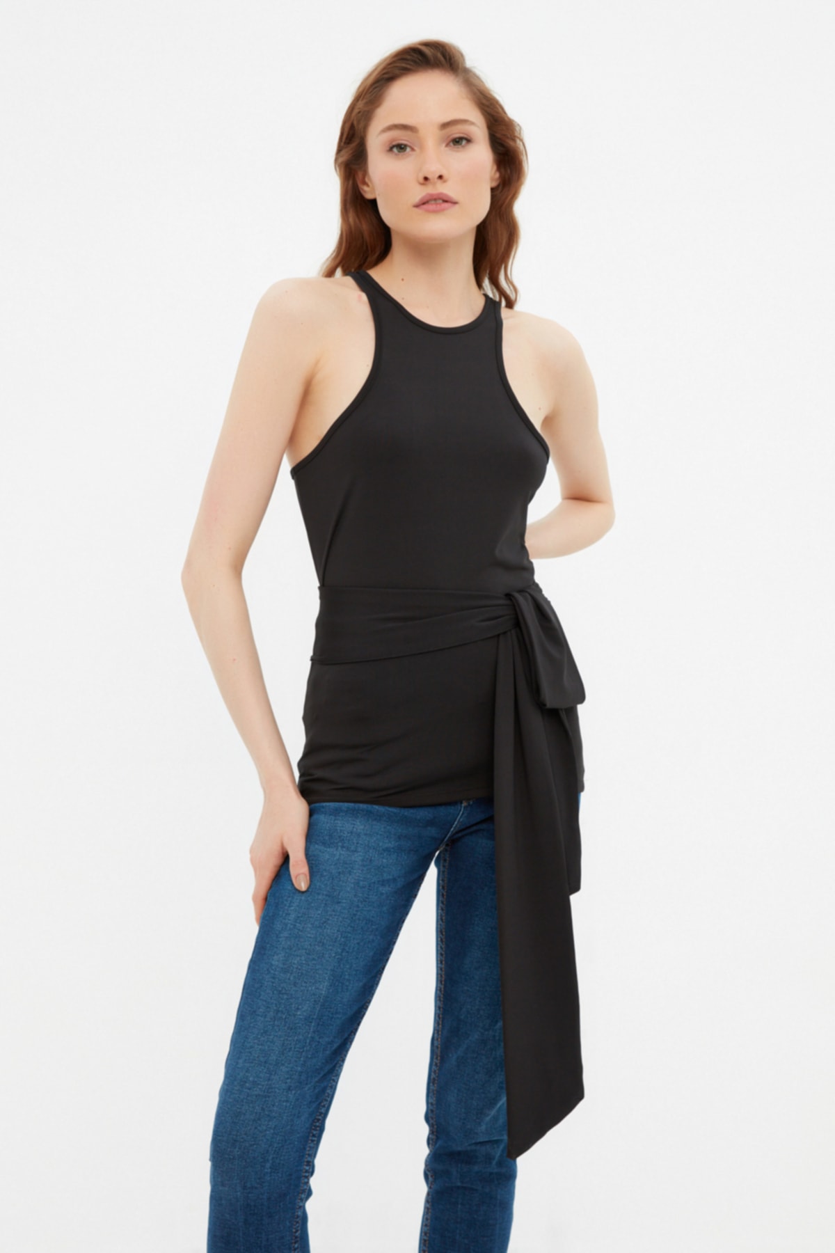 Trendyol Black Knitted Blouse with Tie Detailed