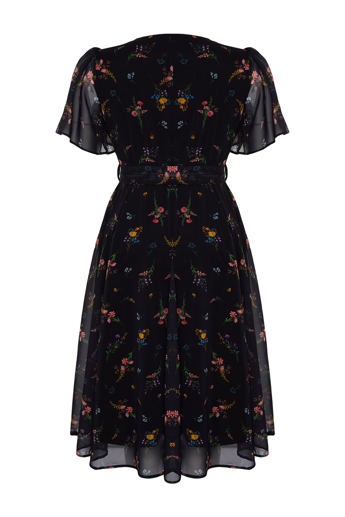 Trendyol Curve Multi Color Floral Pattern Chiffon Double Breasted Woven Dress