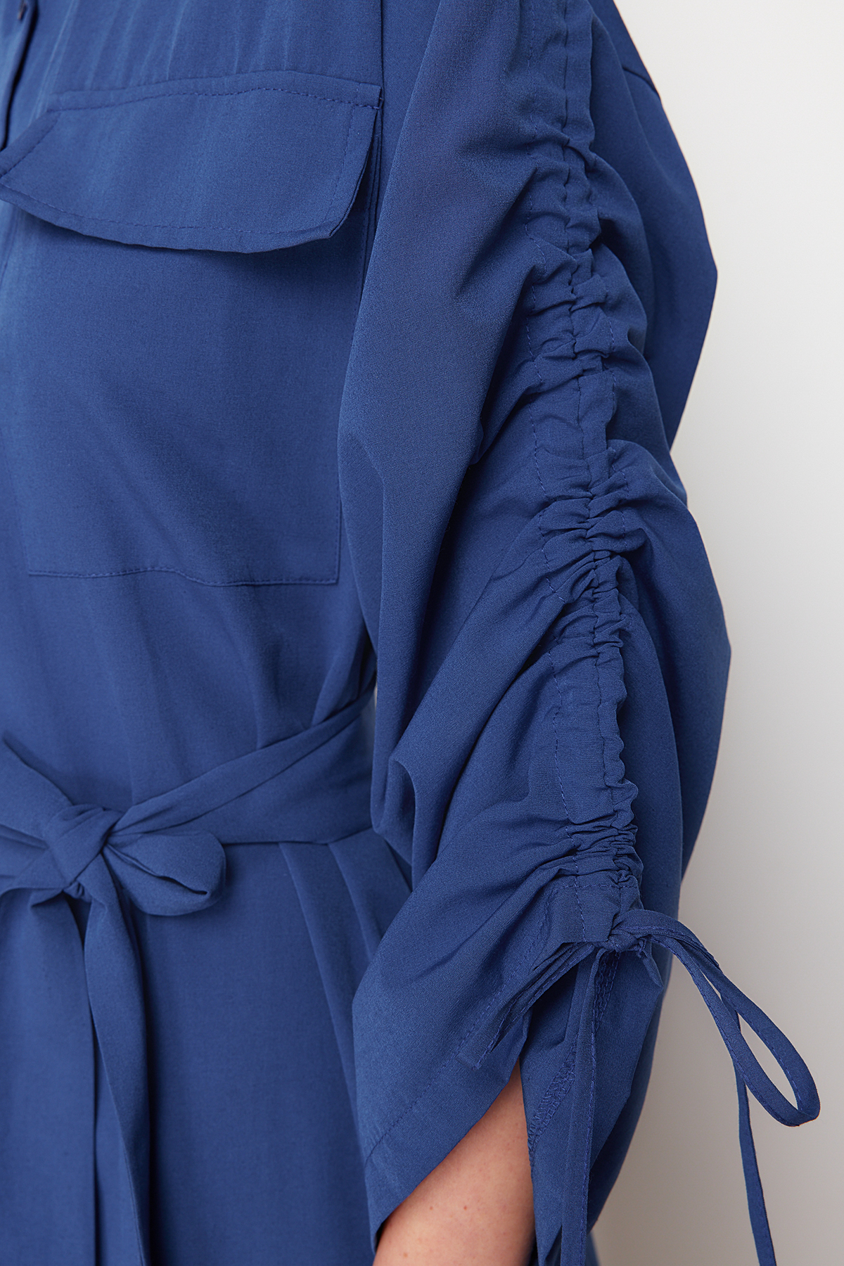 Trendyol Saks Belted Cotton Woven Shirt Dress with Adjustable Sleeves Detail