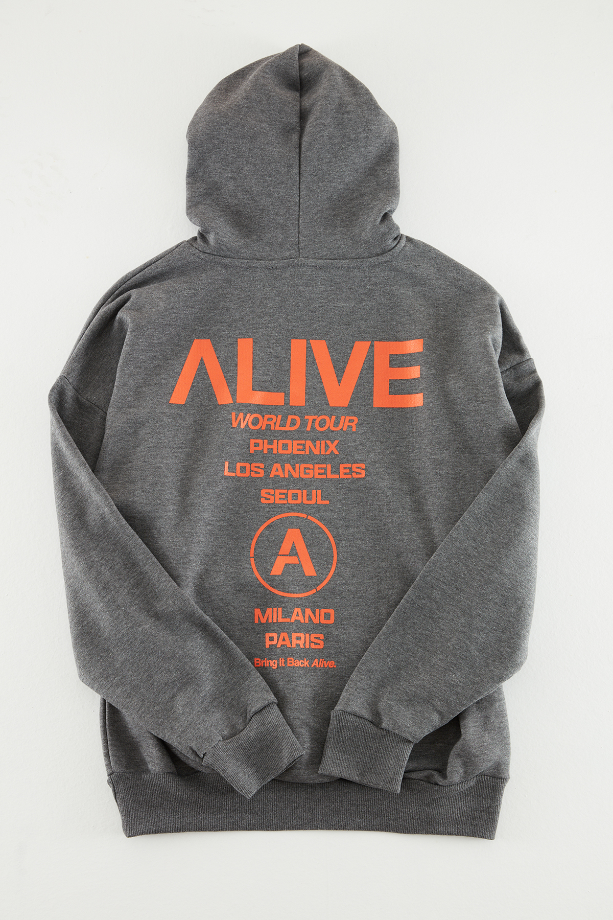 Levně Trendyol Anthracite Melange Oversize/Wide-Fit Hooded Text Printed Back Sweatshirt