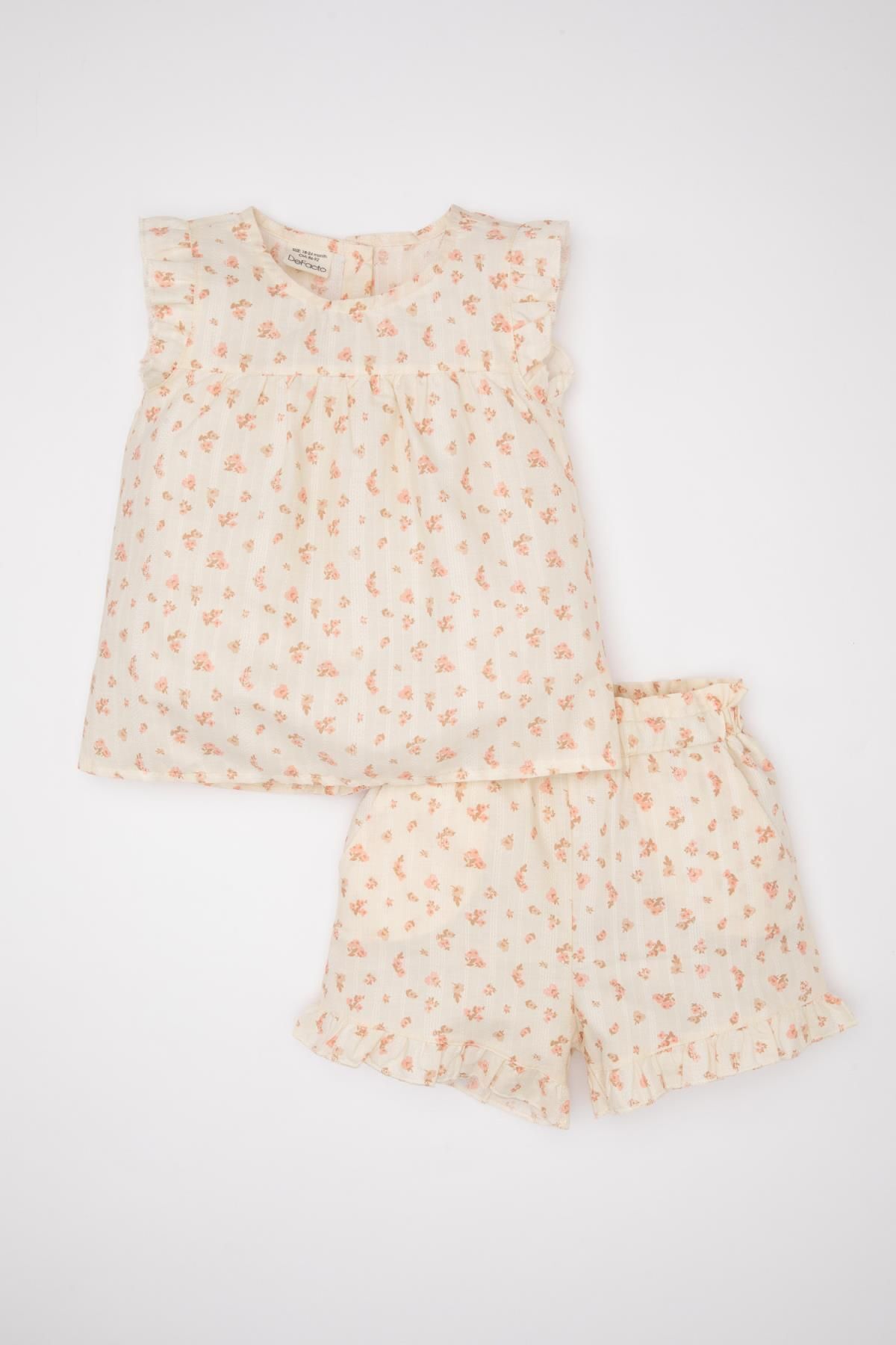 DEFACTO Baby Girl Floral Sleeveless T-Shirt Shorts 2-Piece Set