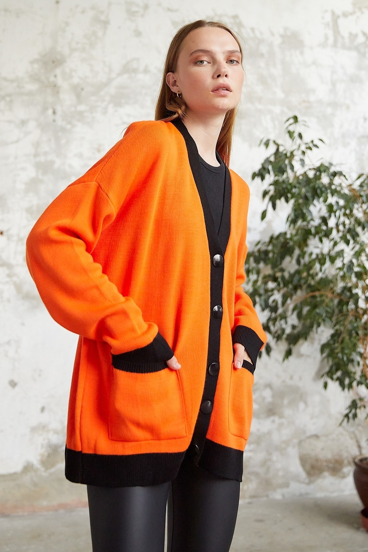 InStyle Vega Pocket Knitwear Cardigan - Orange