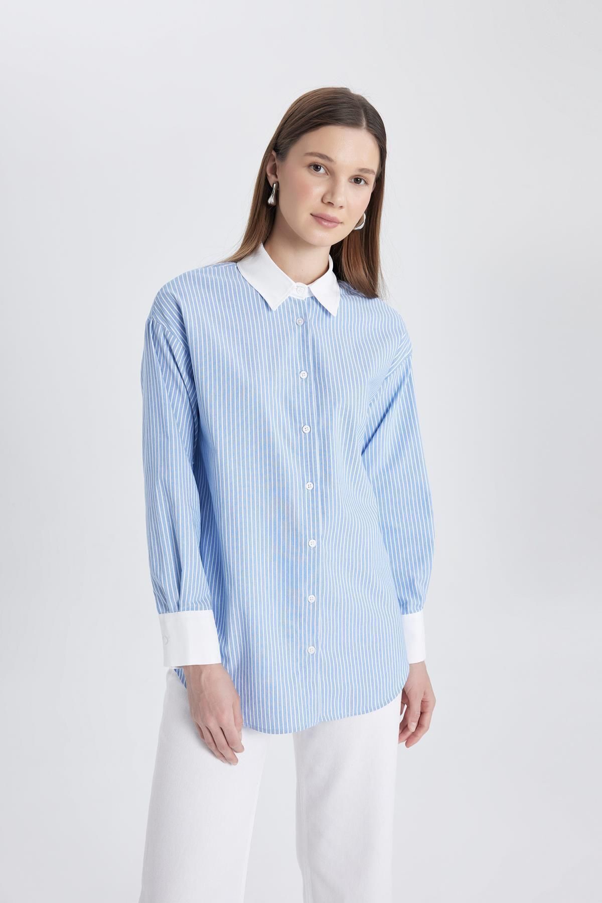 DEFACTO Relax Fit Striped Poplin Long Sleeve Shirt Tunic