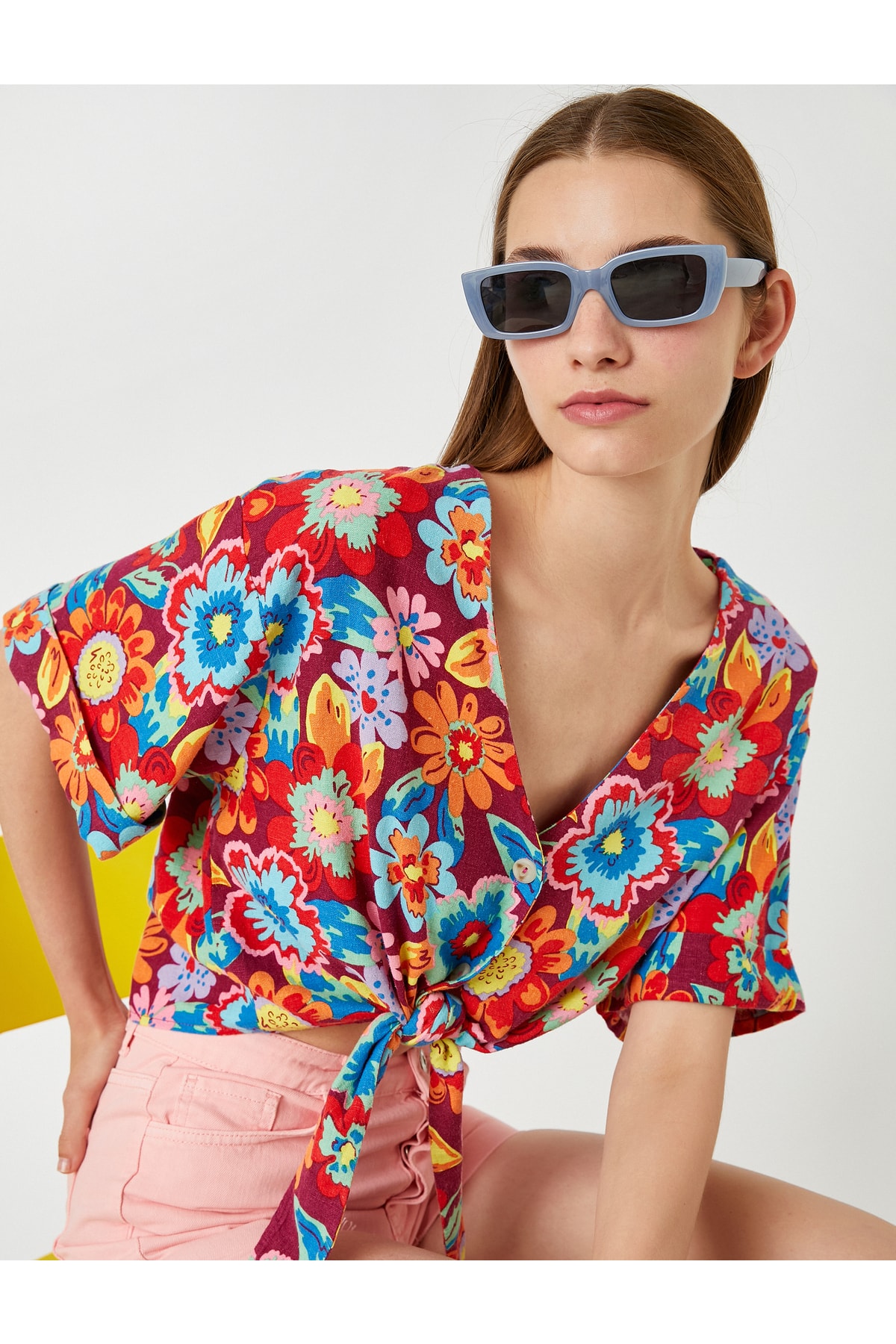 Levně Koton Waistband Floral Linen Blended Shirt