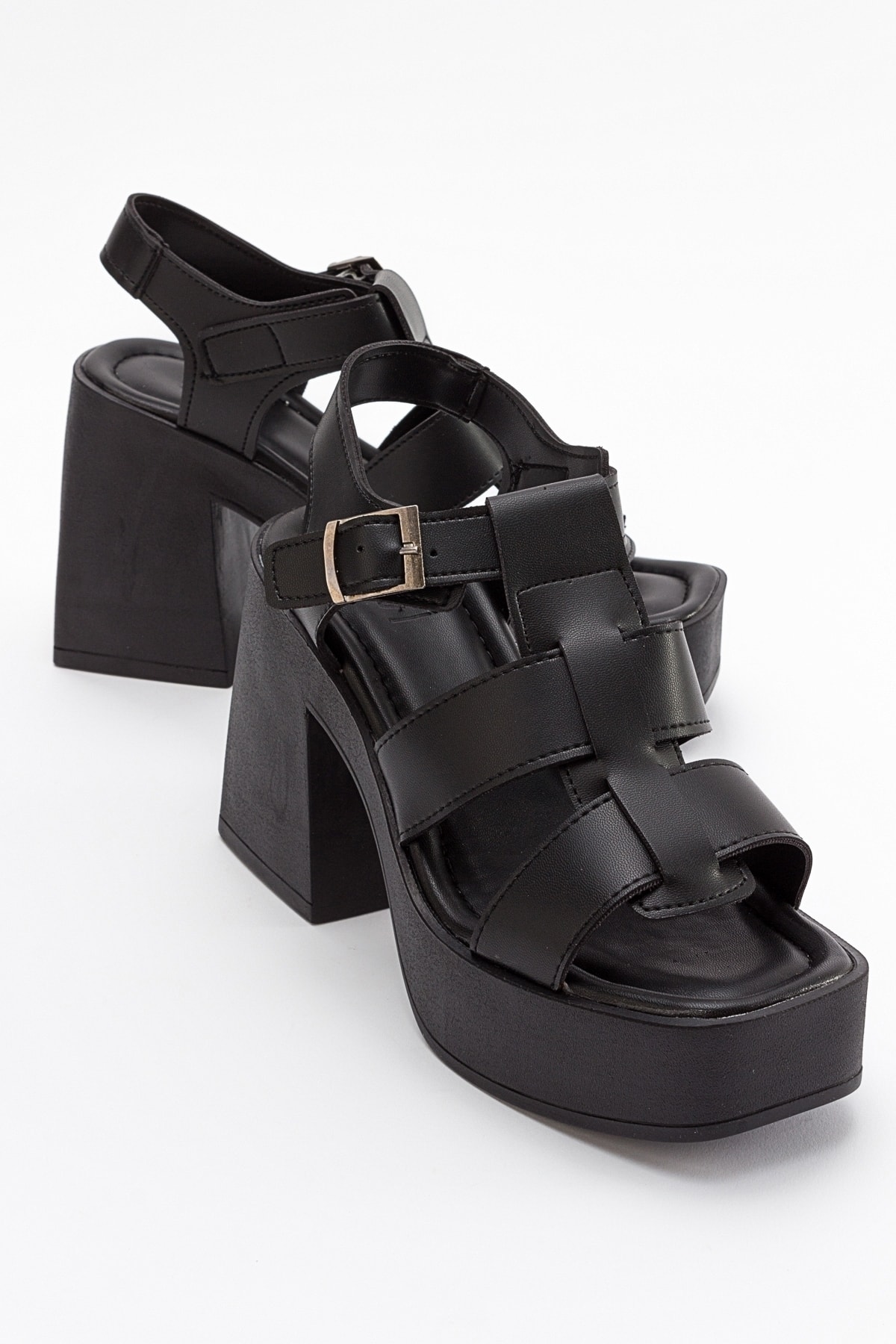 Levně LuviShoes Prek Women's Black Skin Heeled Sandals