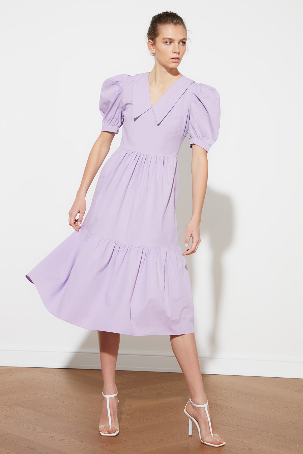 Trendyol Lilac Collar Detailed Balloon Sleeve Dress