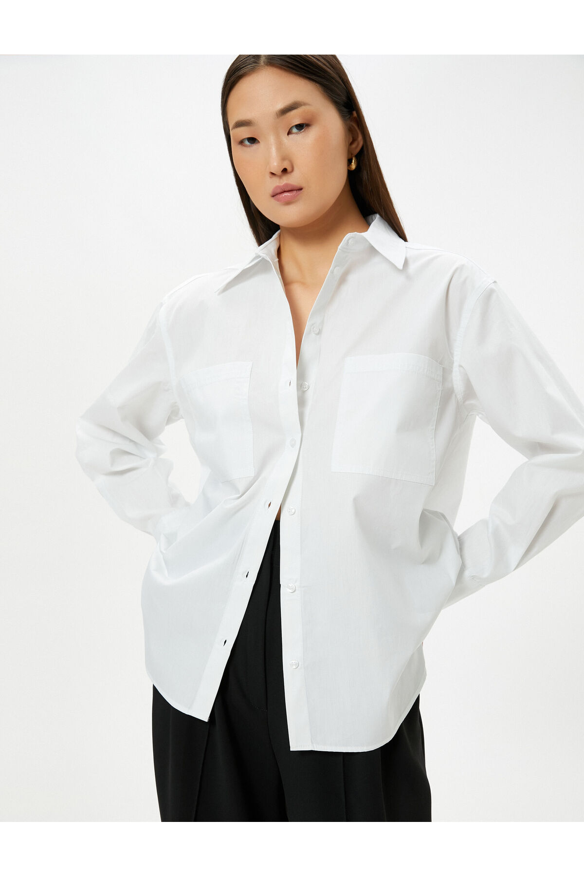 Levně Koton Classic Poplin Shirt Long Sleeve Buttoned Cuff Collar Regular Fit