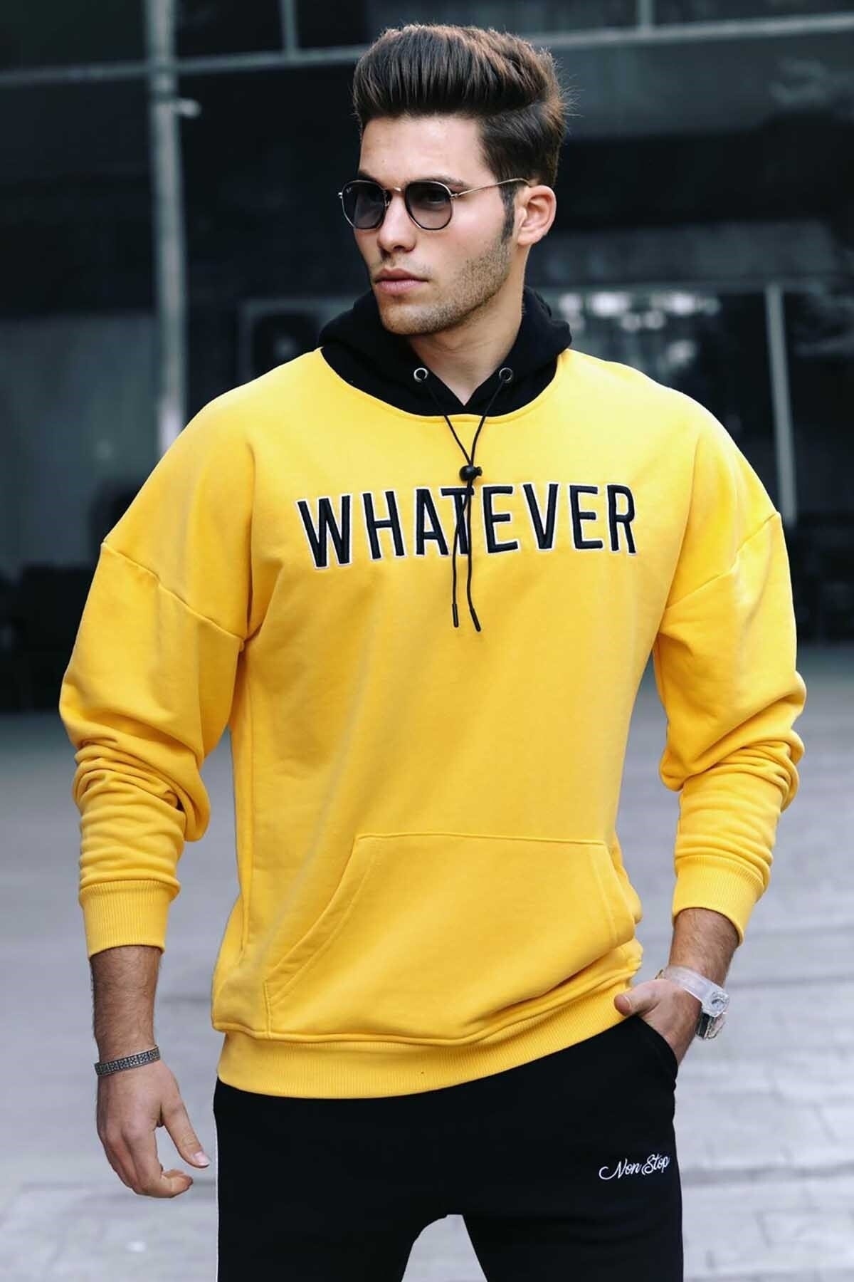 Madmext Yellow Hooded Sweatshirt 4774