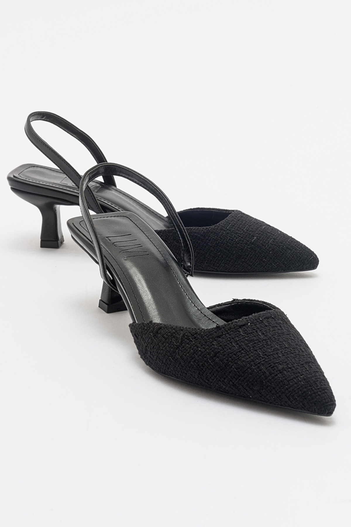 Levně LuviShoes OVER Black Tweed Pointed Toe Short Heel Women's Shoes