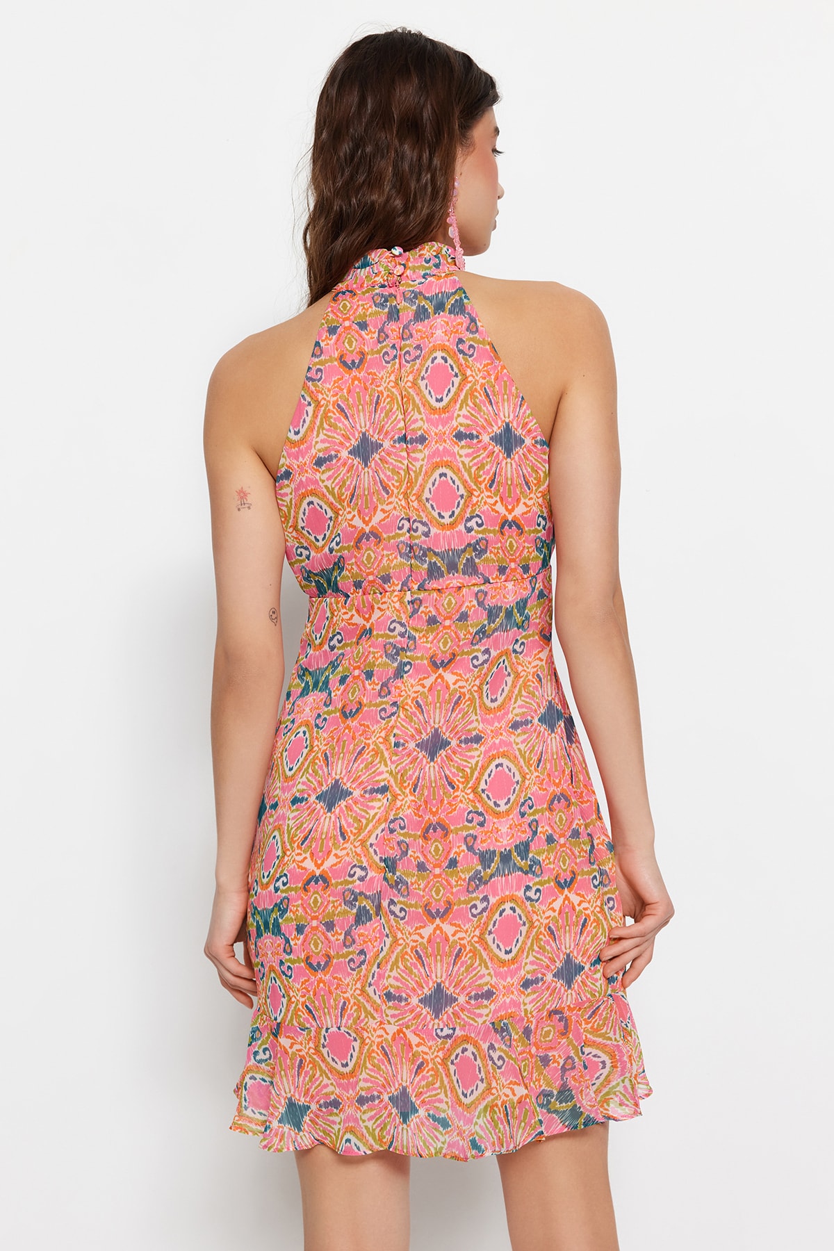 Rochie țesută Trendyol Pink cu decolteu înalt