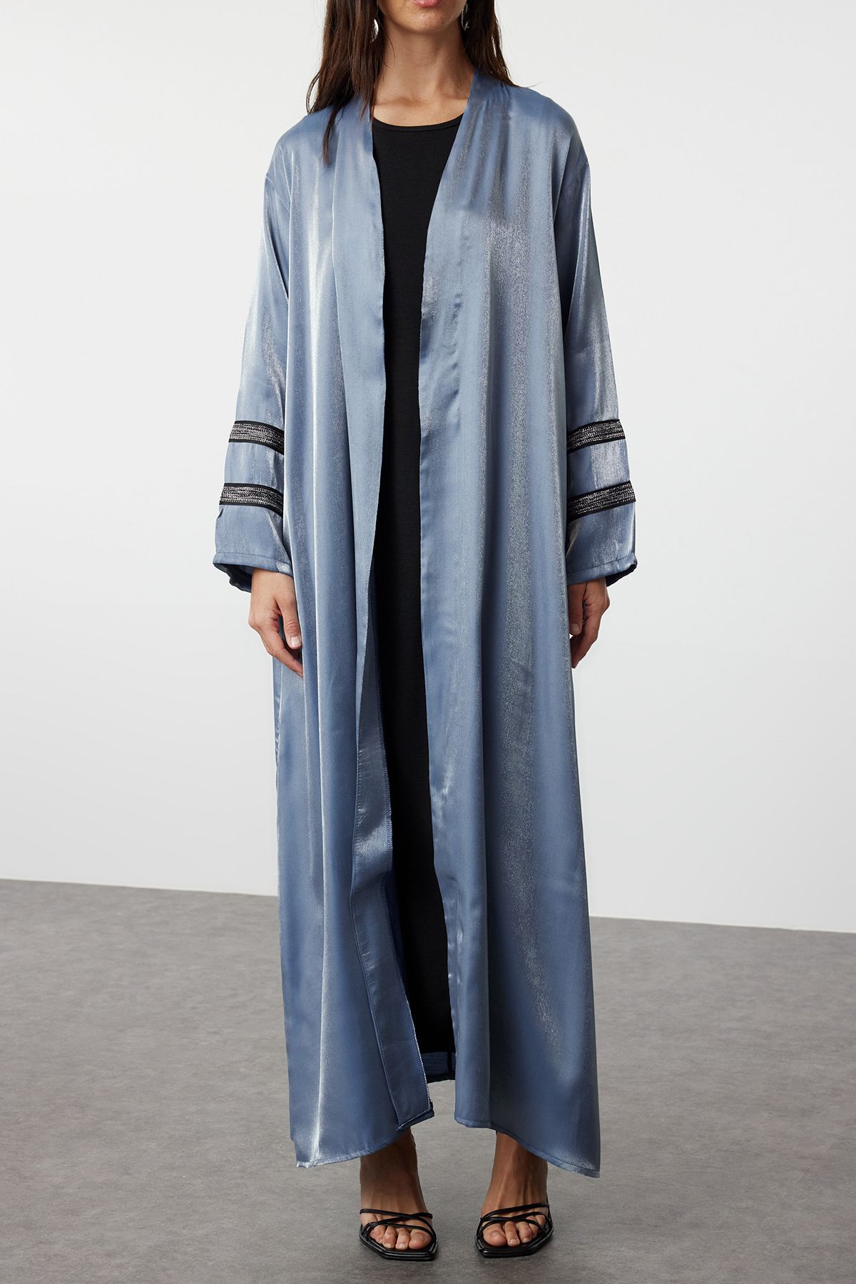 Trendyol Indigo Embroidered Shiny Long Woven Cap & Abaya & Abaya